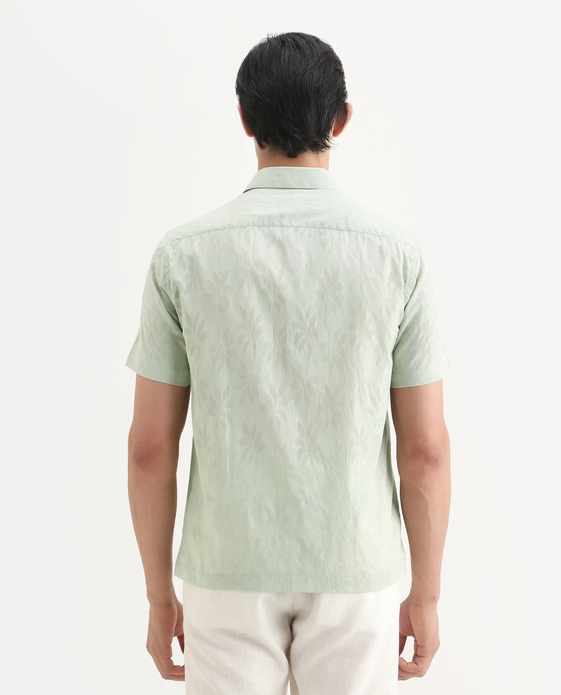 Rare Rabbit Men's Ottas Dusky Green Cotton Fabric Half Sleeve Spread Collar Regular Fit Shirt - Image 7