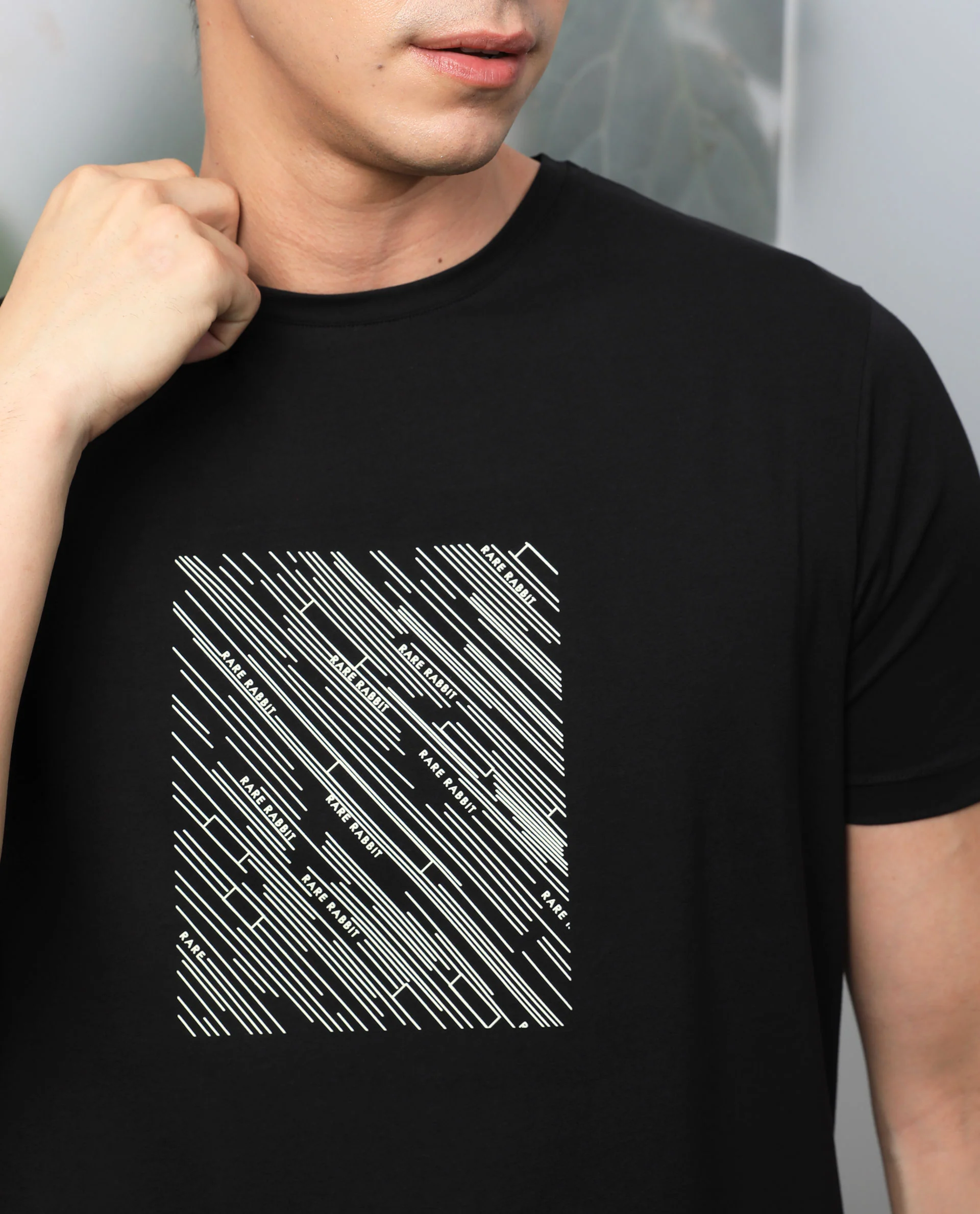 Rare Rabbit Men's Otter Black Cotton Graphic Print Slim Fit Half Sleeve Crew Neck T-Shirt - Image 3