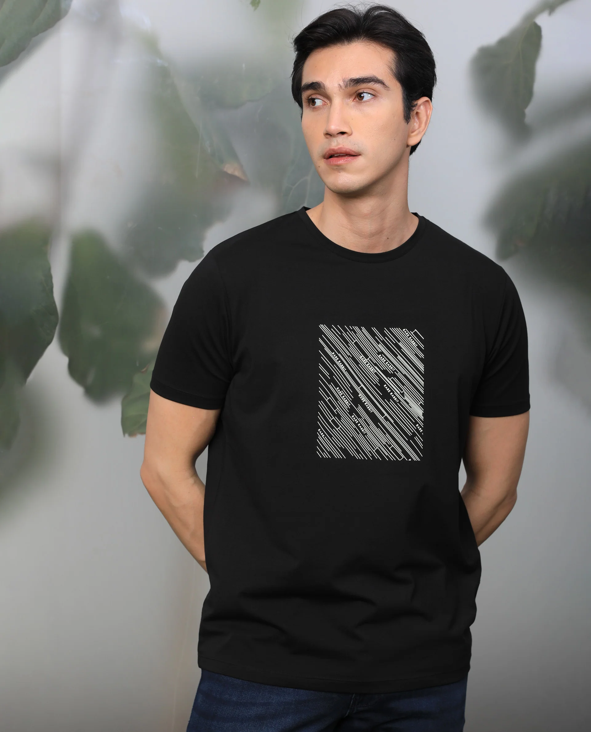 Rare Rabbit Men's Otter Black Cotton Graphic Print Slim Fit Half Sleeve Crew Neck T-Shirt - Image 4