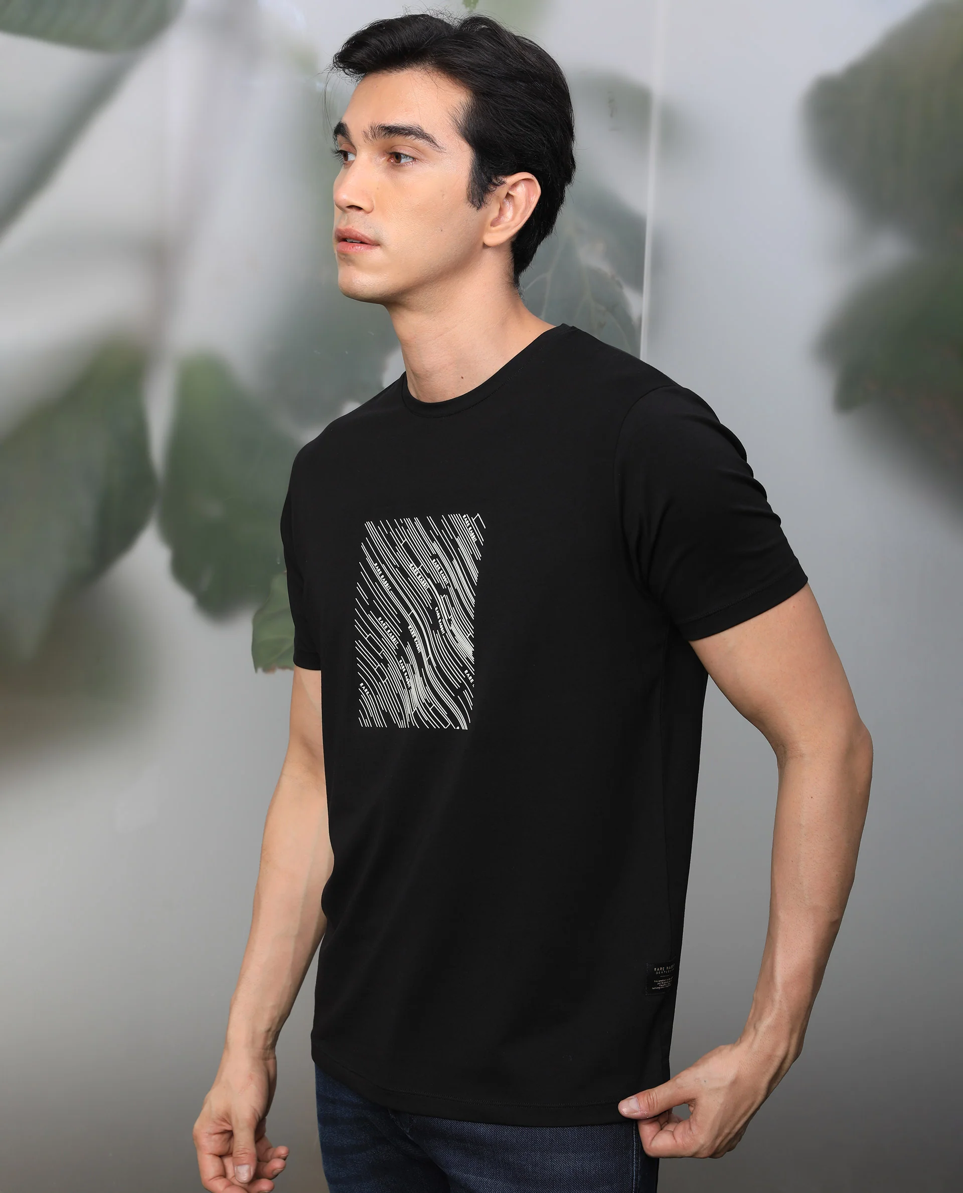 Rare Rabbit Men's Otter Black Cotton Graphic Print Slim Fit Half Sleeve Crew Neck T-Shirt - Image 6