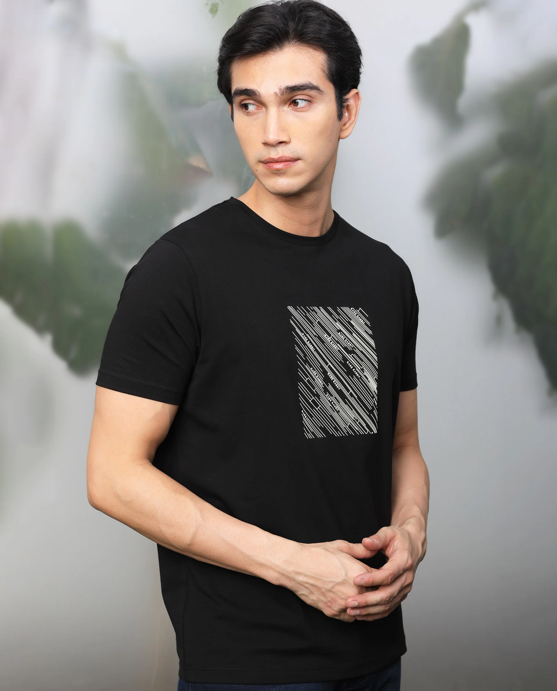 Rare Rabbit Men's Otter Black Cotton Graphic Print Slim Fit Half Sleeve Crew Neck T-Shirt - Image 7