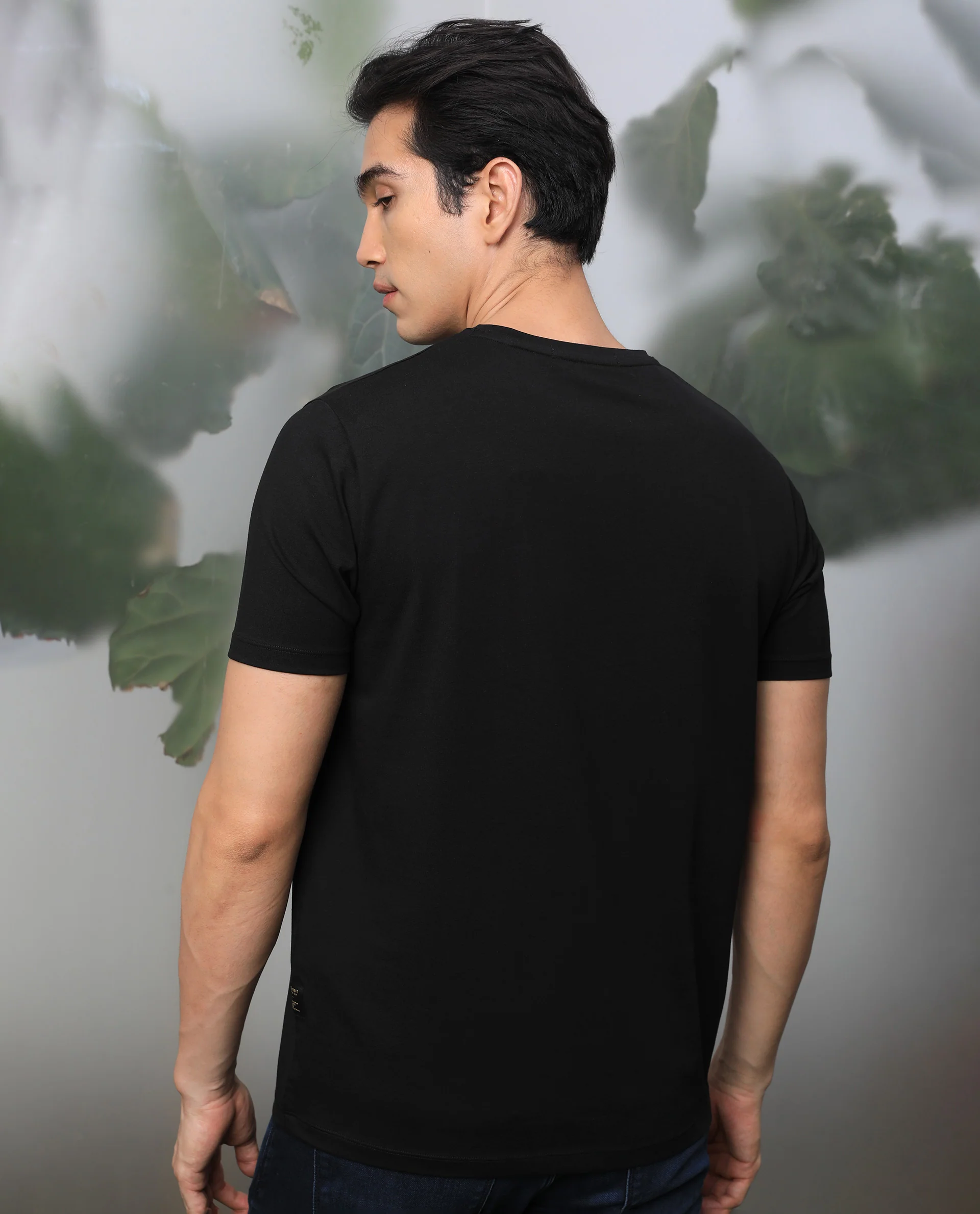 Rare Rabbit Men's Otter Black Cotton Graphic Print Slim Fit Half Sleeve Crew Neck T-Shirt - Image 9