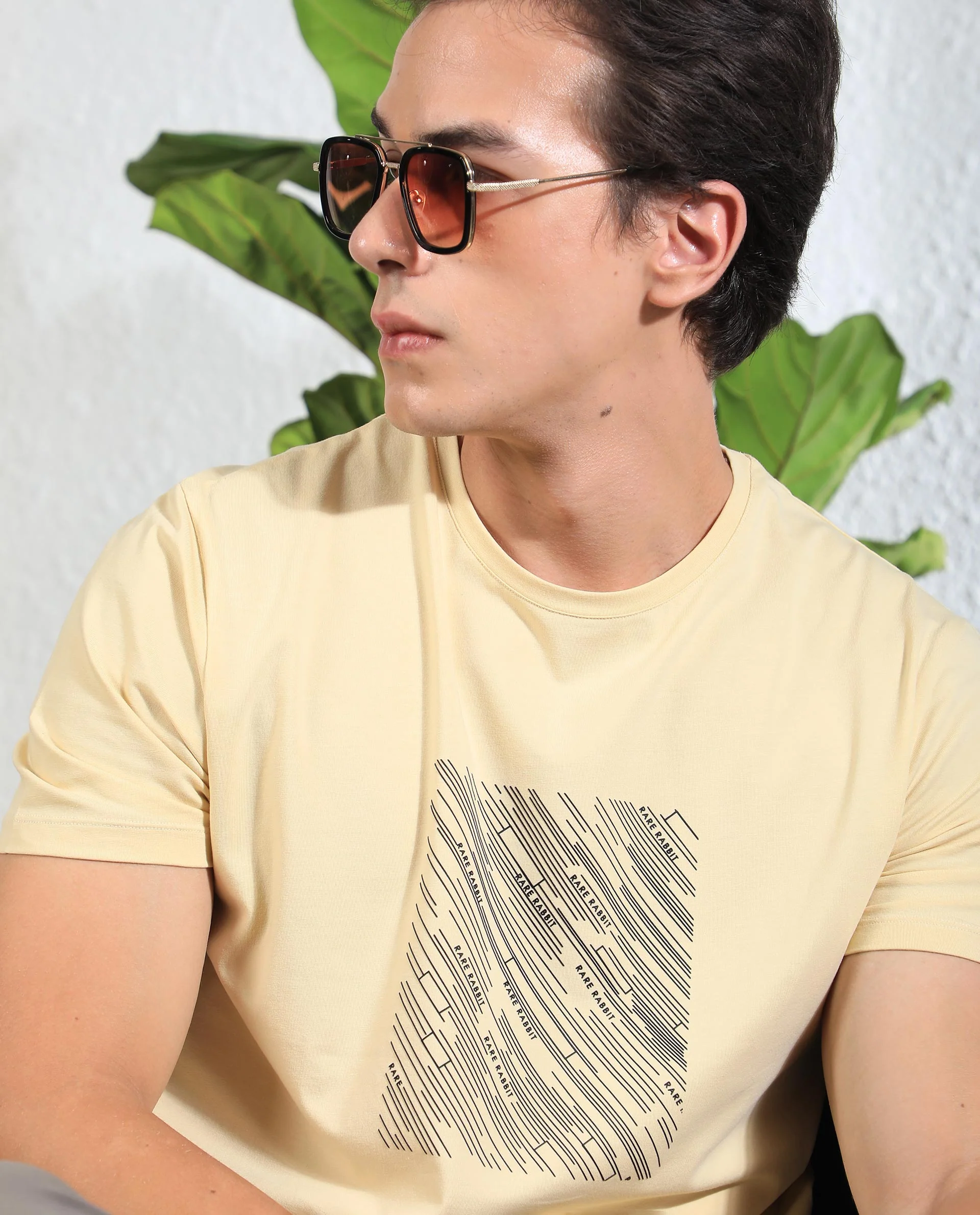 Rare Rabbit Men's Otter Yellow Cotton Graphic Print Slim Fit Half Sleeve Crew Neck T-Shirt - Image 4