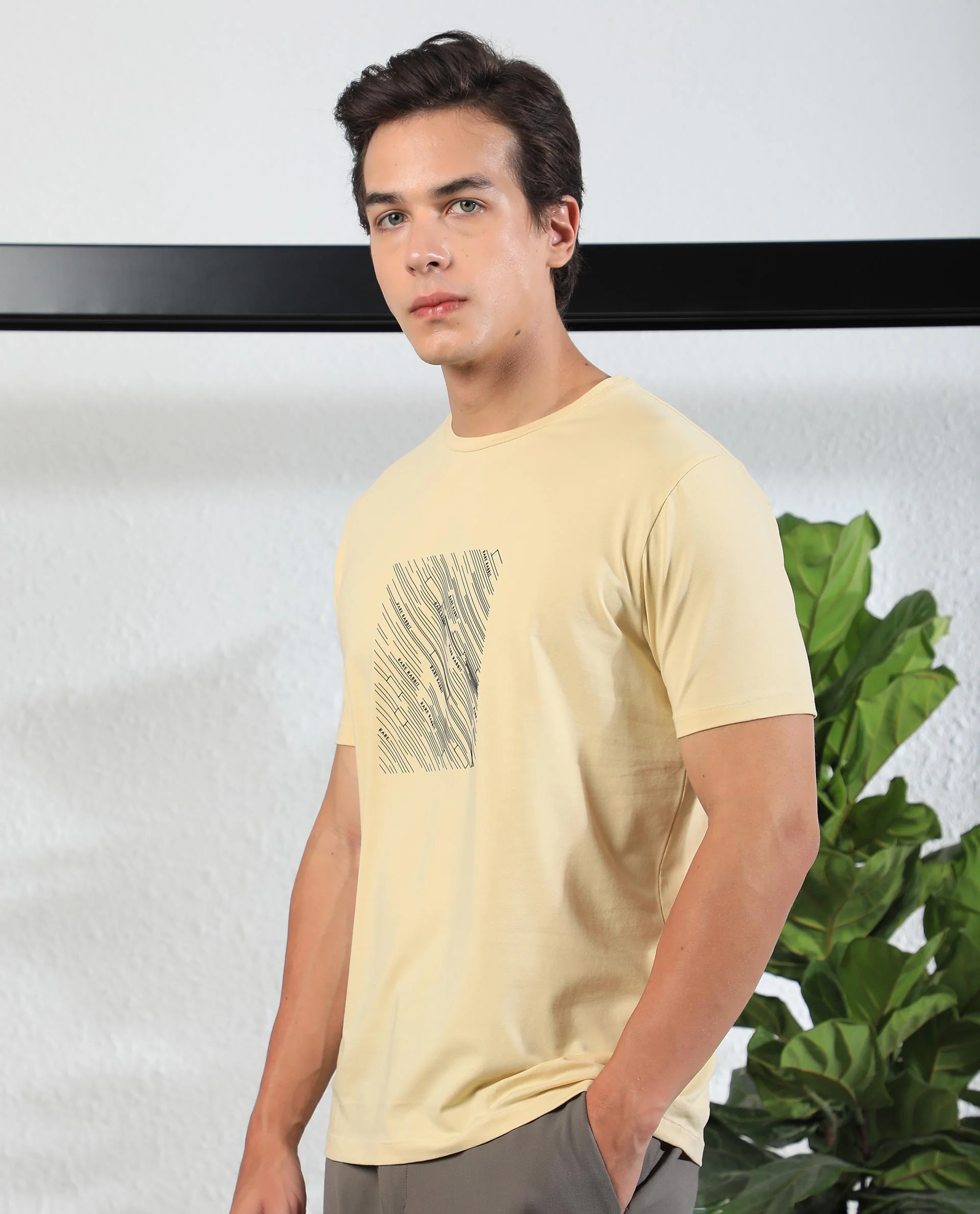 Rare Rabbit Men's Otter Yellow Cotton Graphic Print Slim Fit Half Sleeve Crew Neck T-Shirt - Image 8