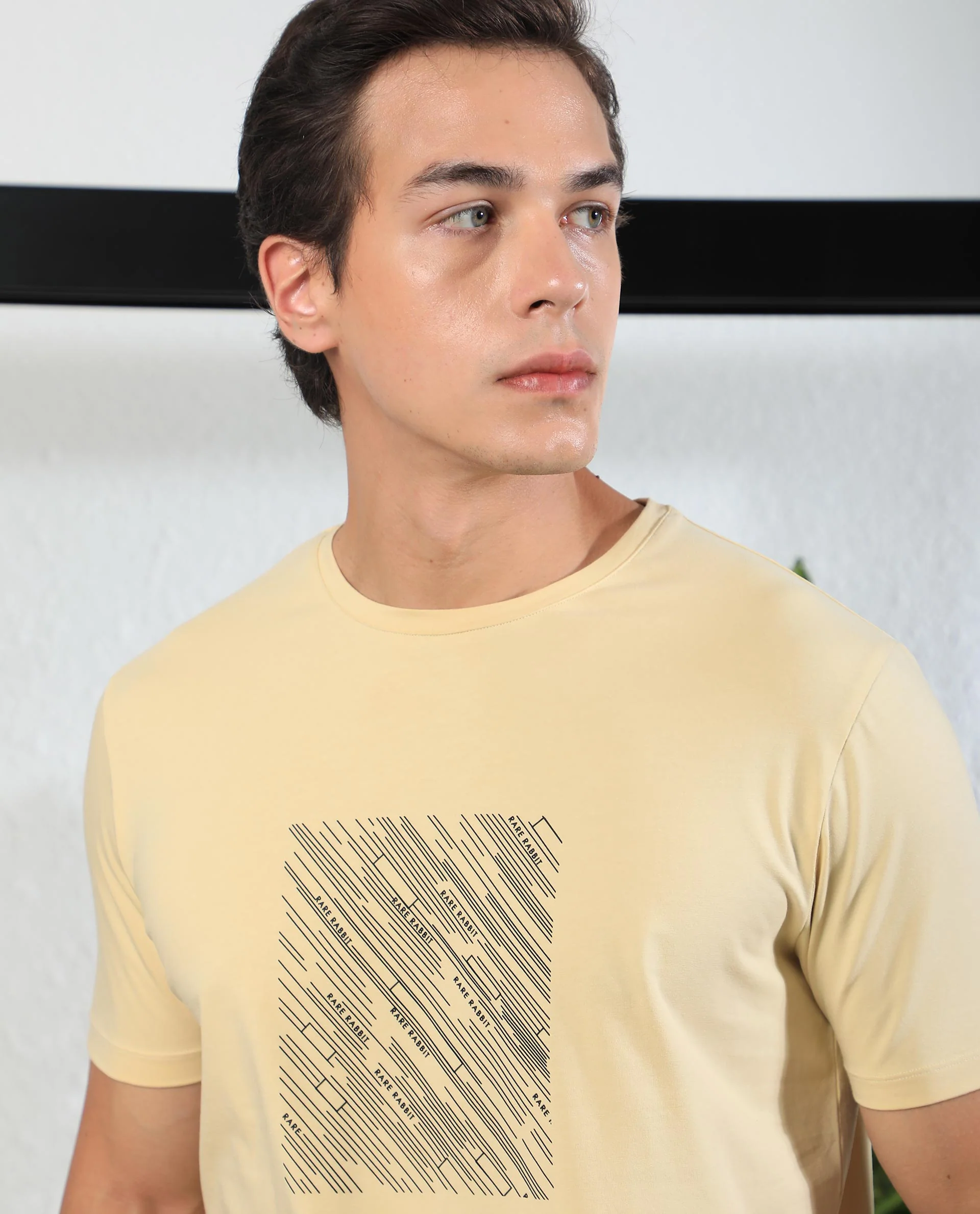 Rare Rabbit Men's Otter Yellow Cotton Graphic Print Slim Fit Half Sleeve Crew Neck T-Shirt - Image 9