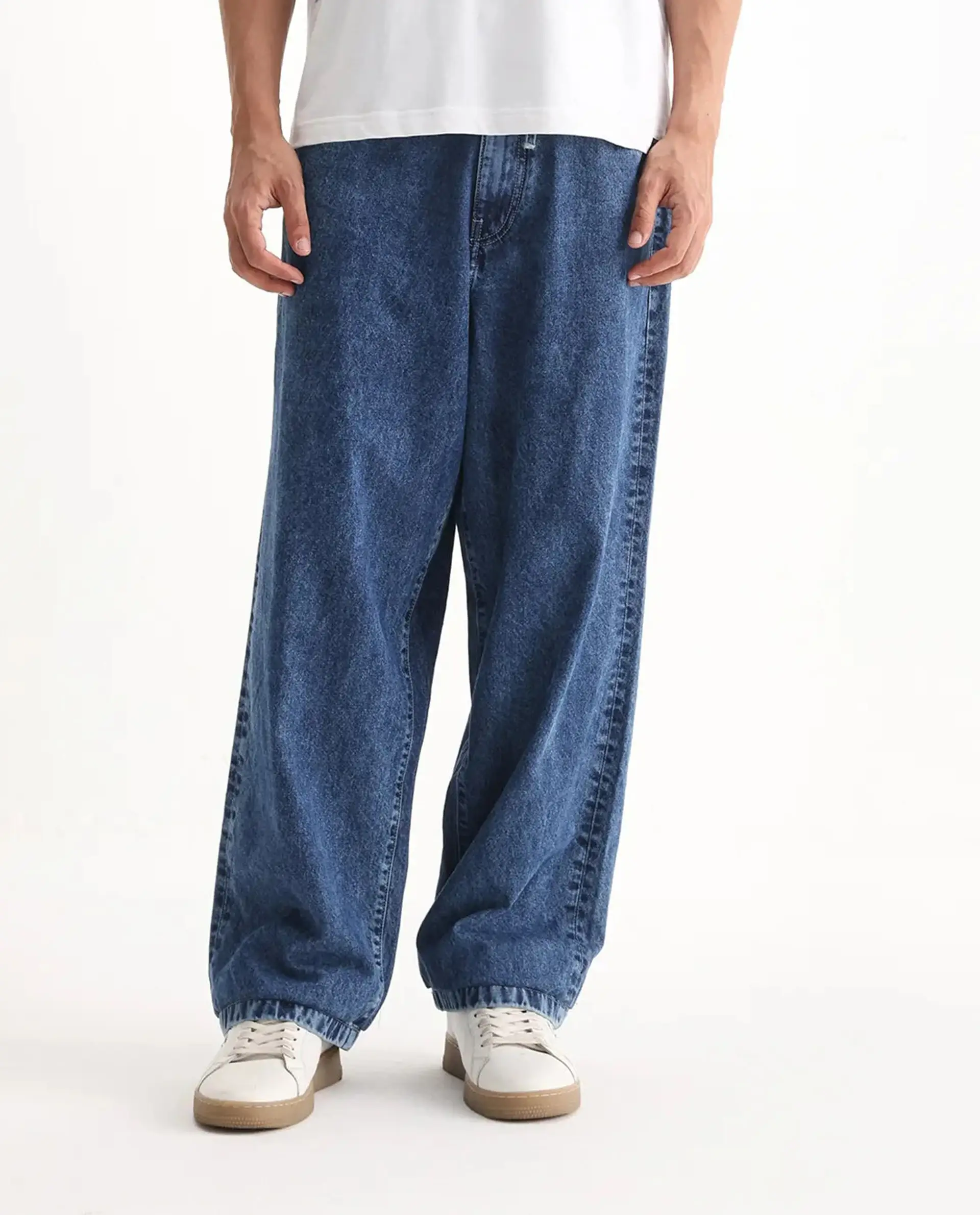 Rare Rabbit Men's Otto Light Blue Cotton Plain Baggy Fit Jeans - Image 10