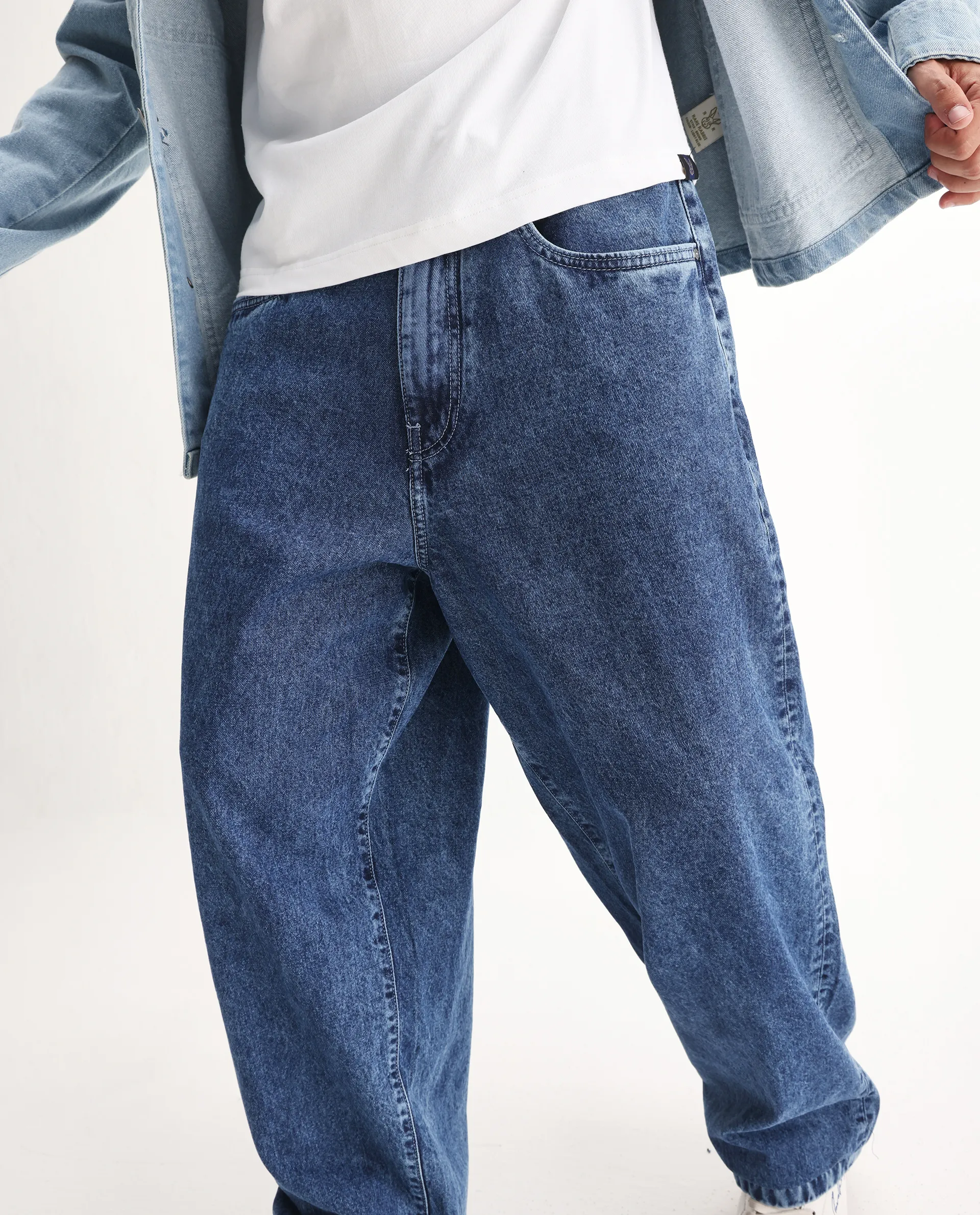 Rare Rabbit Men's Otto Light Blue Cotton Plain Baggy Fit Jeans - Image 2