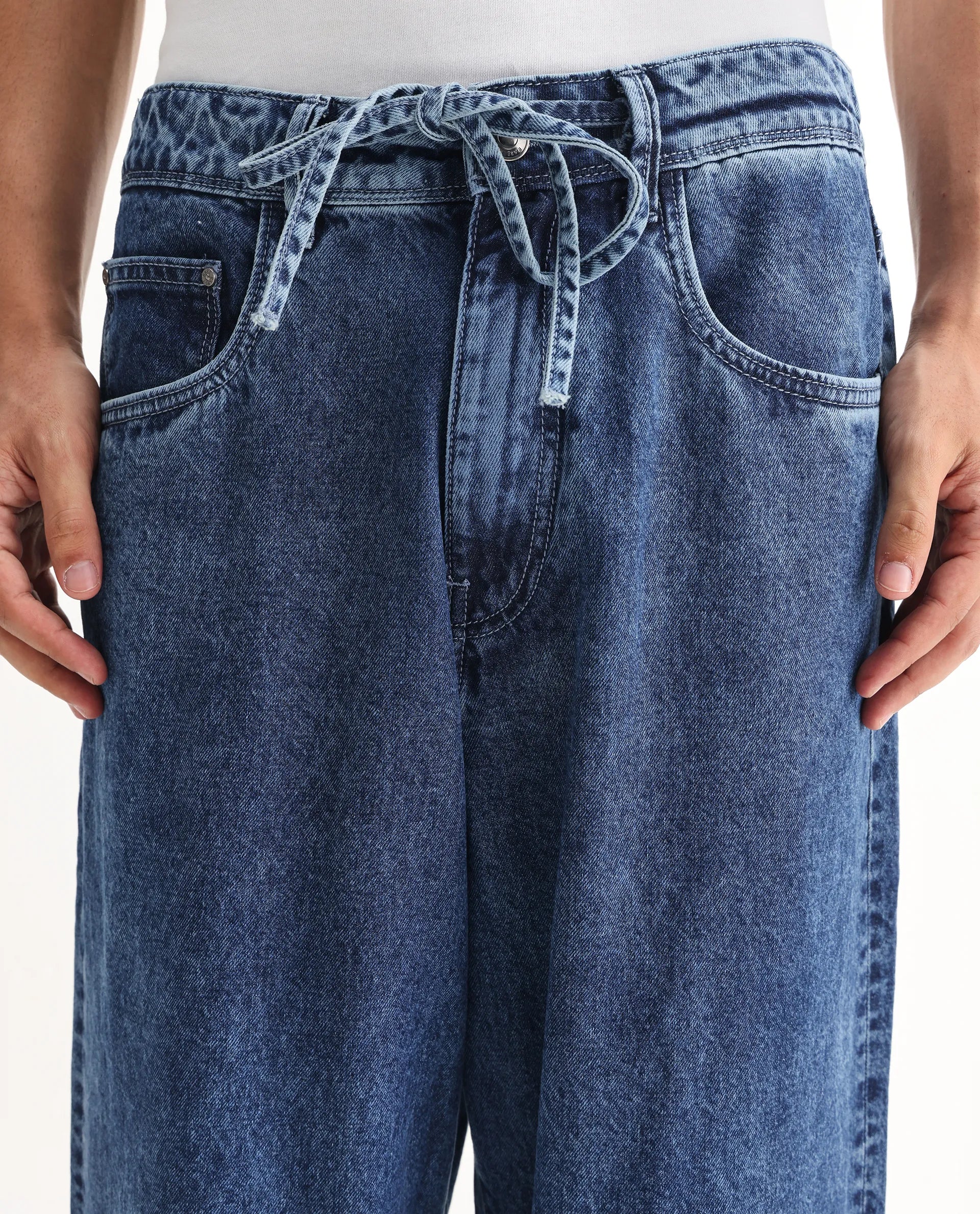 Rare Rabbit Men's Otto Light Blue Cotton Plain Baggy Fit Jeans - Image 3