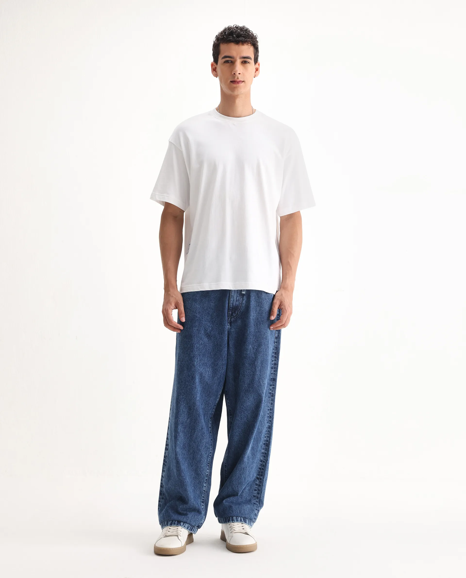Rare Rabbit Men's Otto Light Blue Cotton Plain Baggy Fit Jeans - Image 4
