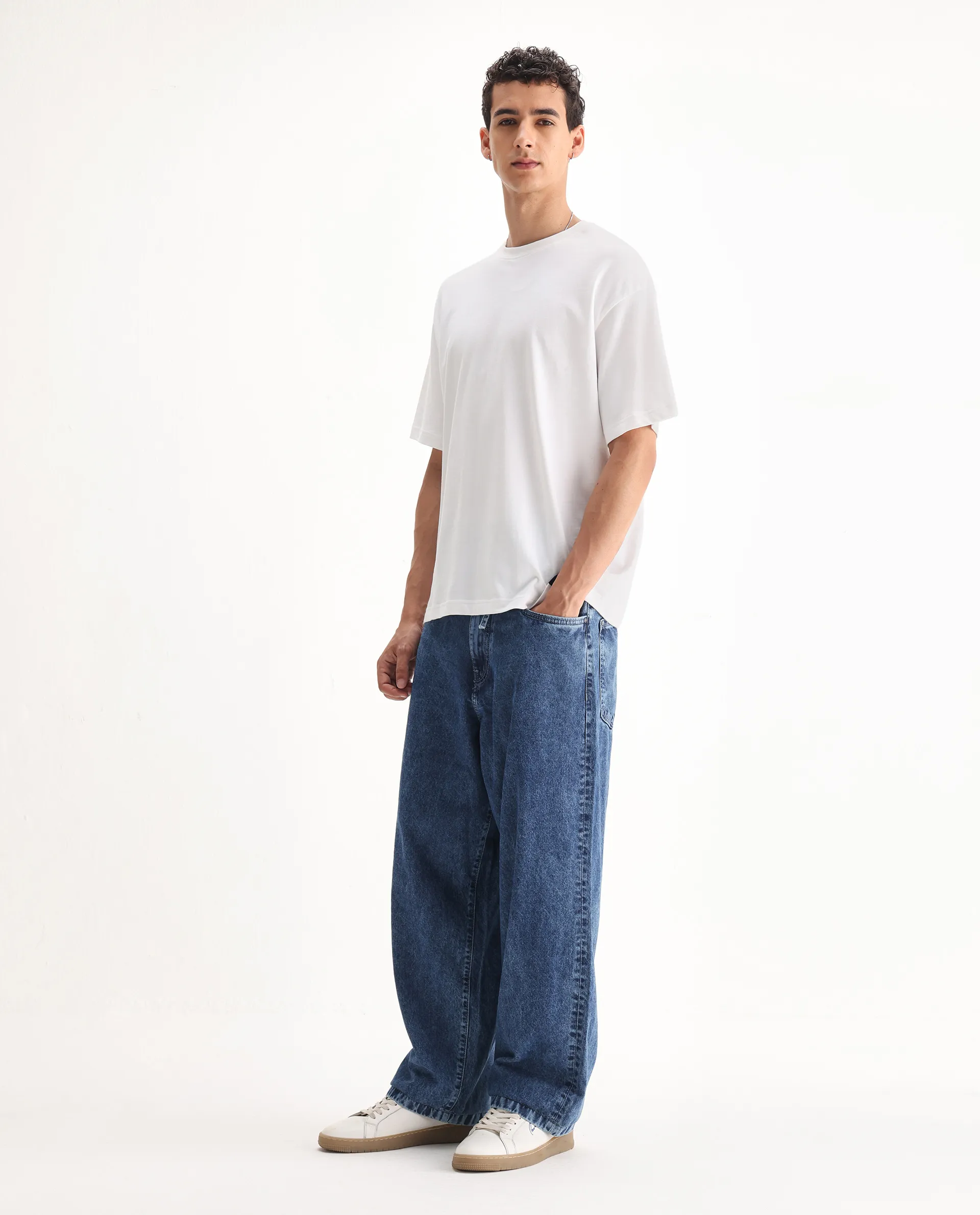 Rare Rabbit Men's Otto Light Blue Cotton Plain Baggy Fit Jeans - Image 5