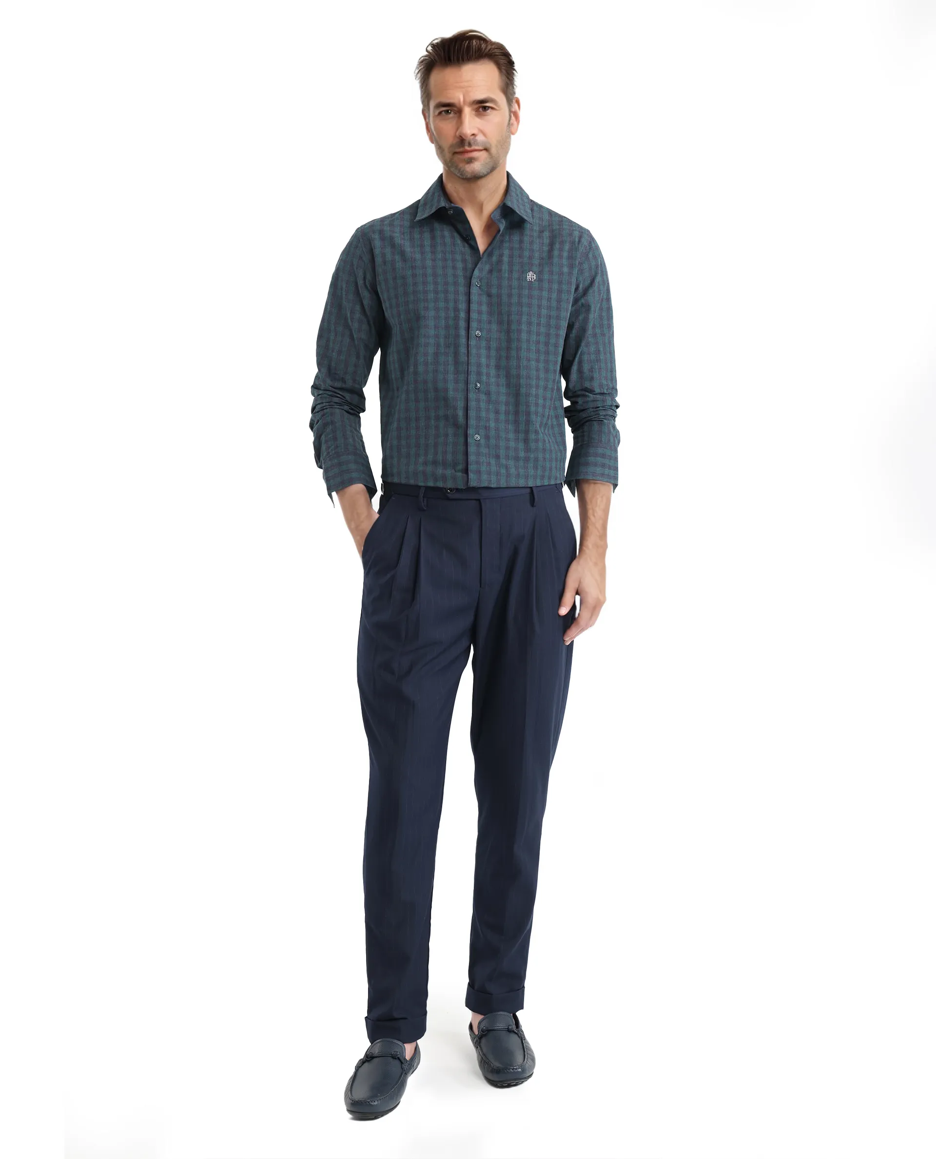 Rare Rabbit Men's Otts Dark Green Checked Print Regular Fit Full Sleeve Collared Shirt - Image 3