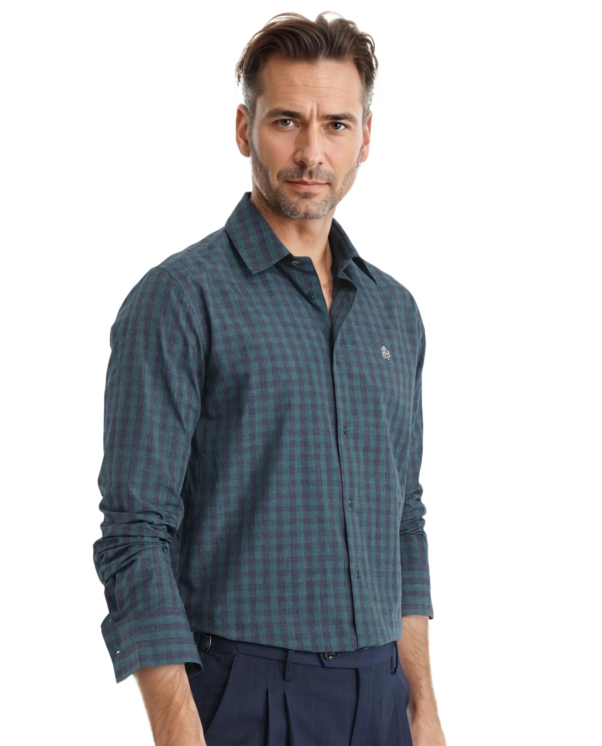 Rare Rabbit Men's Otts Dark Green Checked Print Regular Fit Full Sleeve Collared Shirt - Image 4