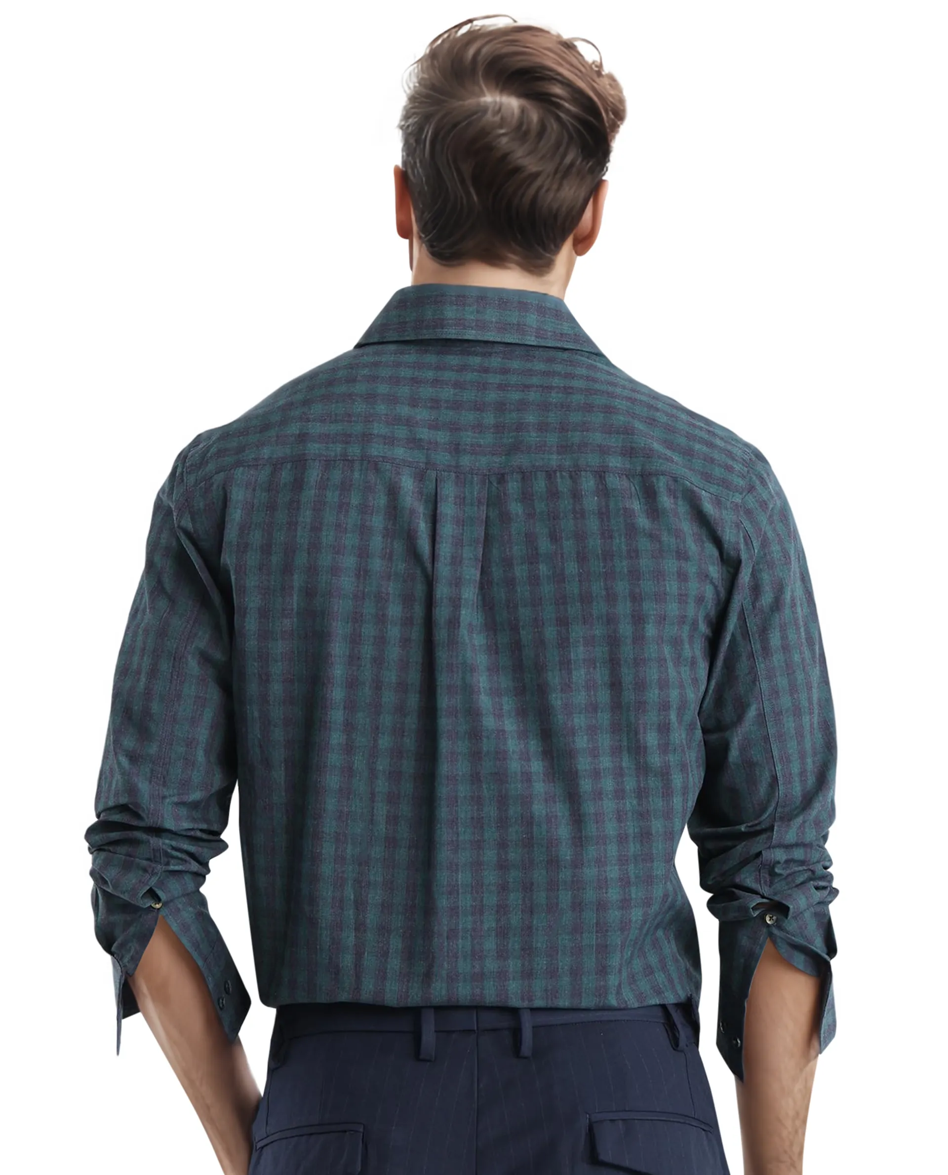 Rare Rabbit Men's Otts Dark Green Checked Print Regular Fit Full Sleeve Collared Shirt - Image 5