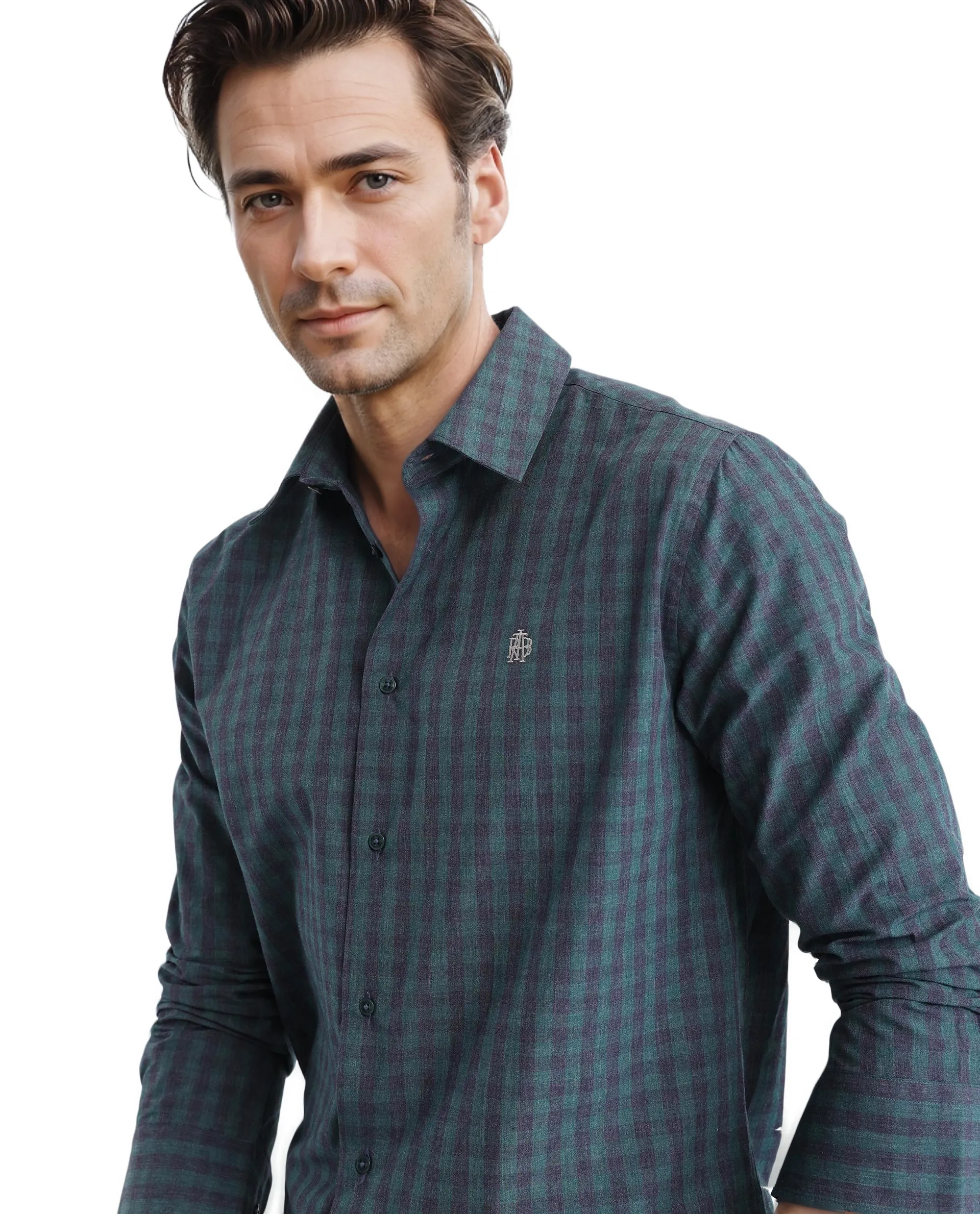 Rare Rabbit Men's Otts Dark Green Checked Print Regular Fit Full Sleeve Collared Shirt - Image 7