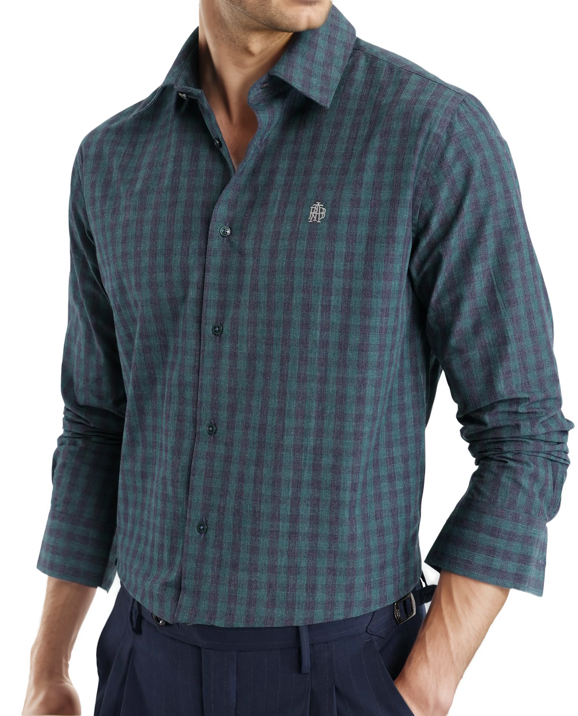 Rare Rabbit Men's Otts Dark Green Checked Print Regular Fit Full Sleeve Collared Shirt - Image 8