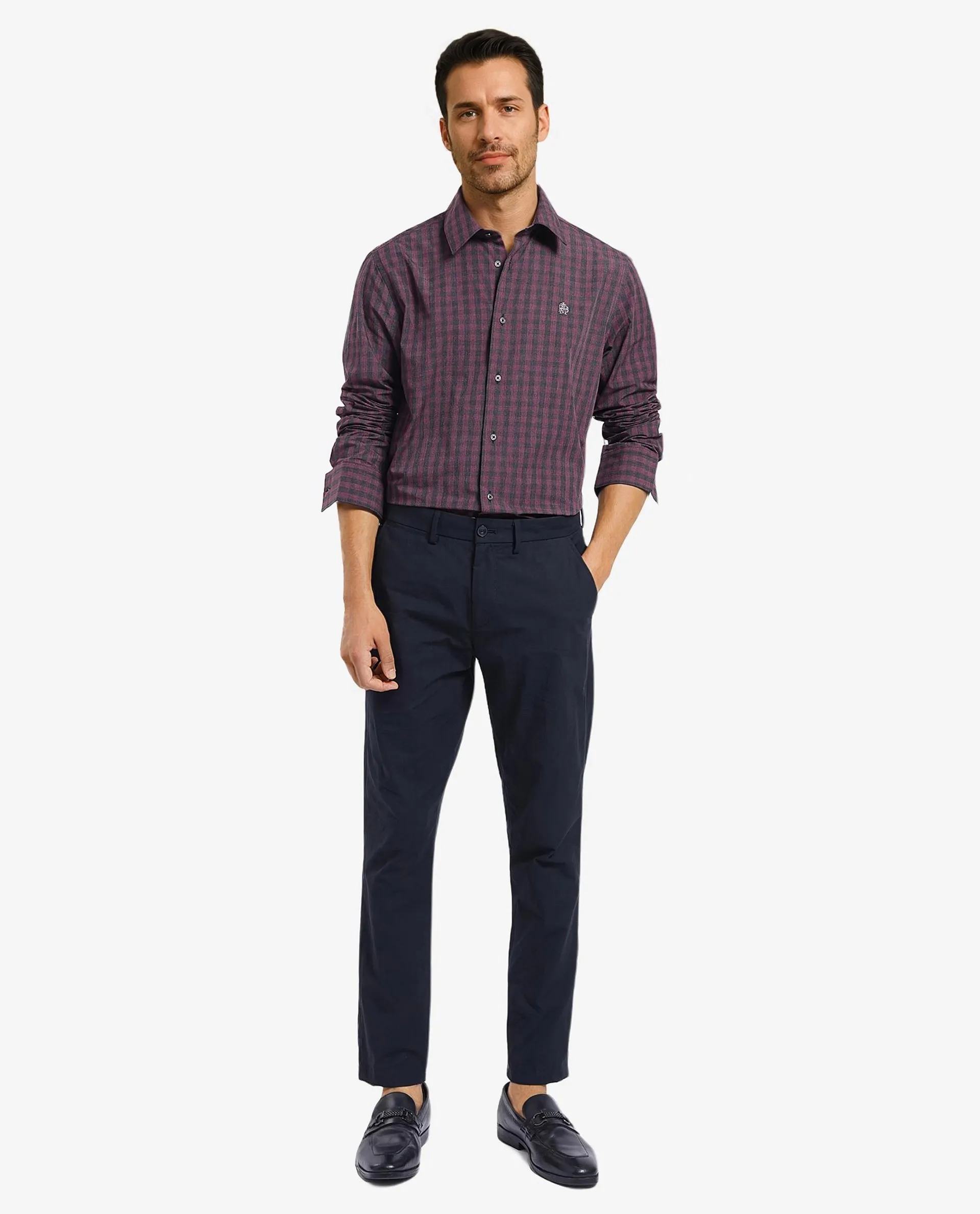 Rare Rabbit Men's Otts Dark Maroon Cotton Checked Print Regular Fit Full Sleeve Collared Shirt - Image 2