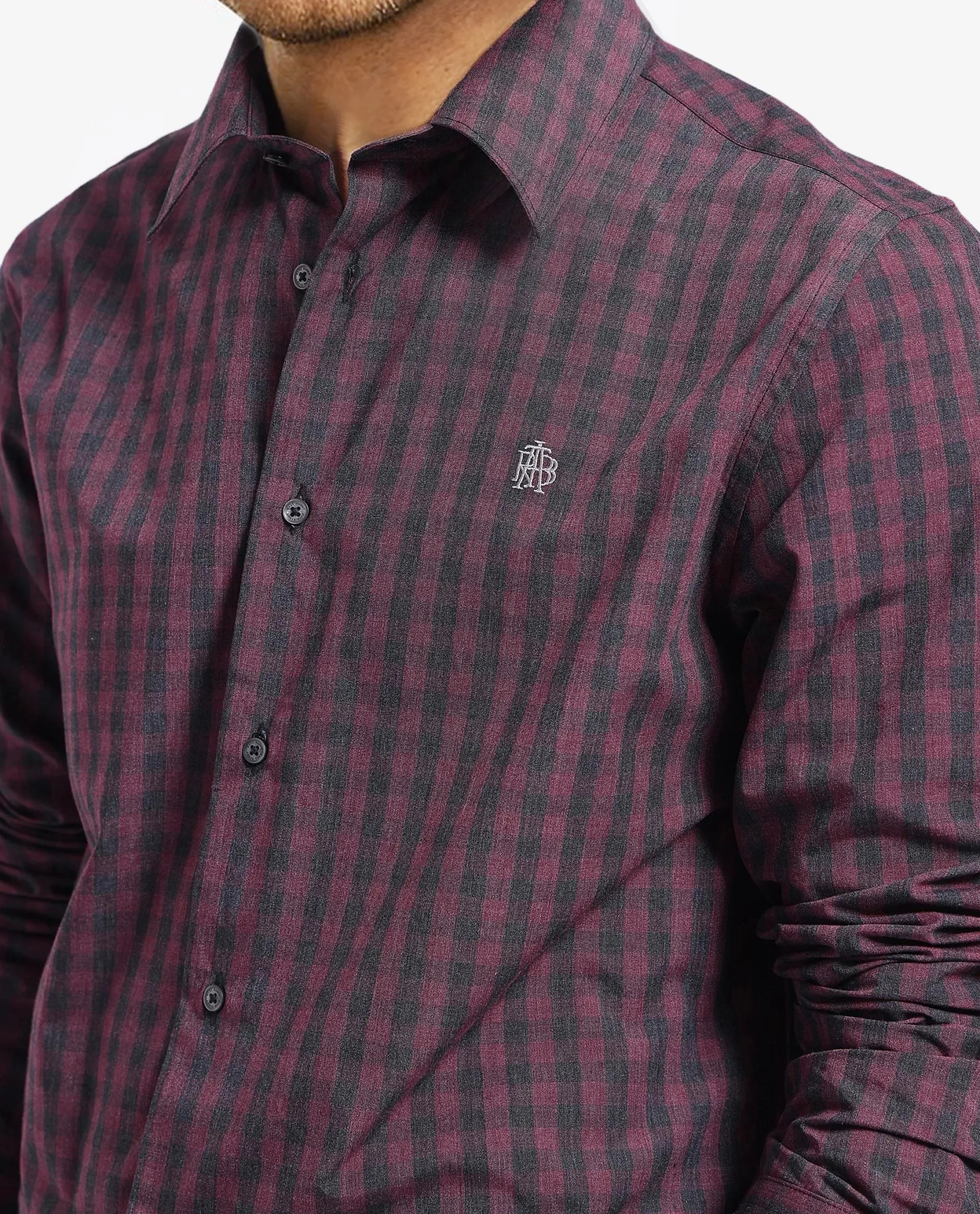 Rare Rabbit Men's Otts Dark Maroon Cotton Checked Print Regular Fit Full Sleeve Collared Shirt - Image 3