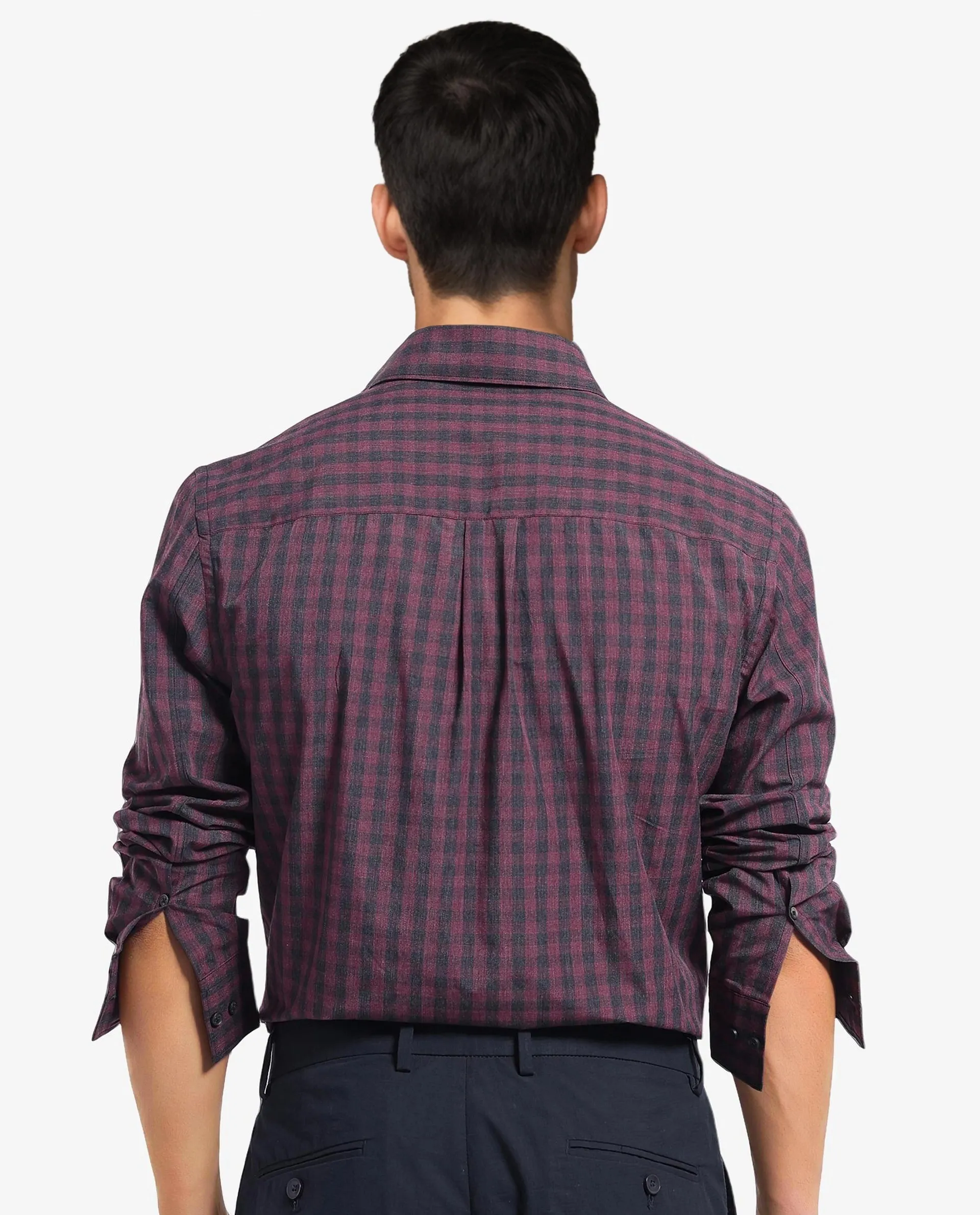 Rare Rabbit Men's Otts Dark Maroon Cotton Checked Print Regular Fit Full Sleeve Collared Shirt - Image 4