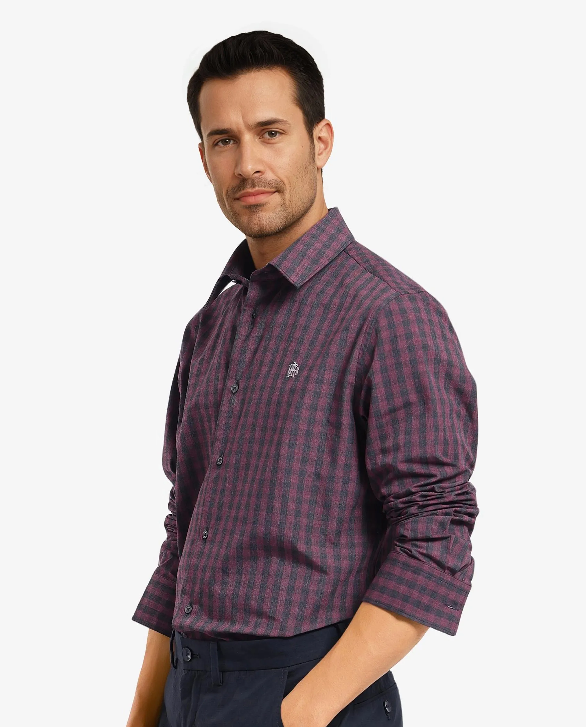 Rare Rabbit Men's Otts Dark Maroon Cotton Checked Print Regular Fit Full Sleeve Collared Shirt - Image 5