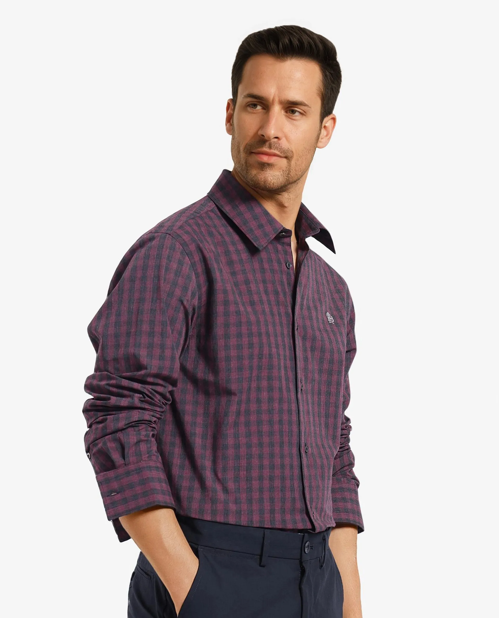 Rare Rabbit Men's Otts Dark Maroon Cotton Checked Print Regular Fit Full Sleeve Collared Shirt - Image 6