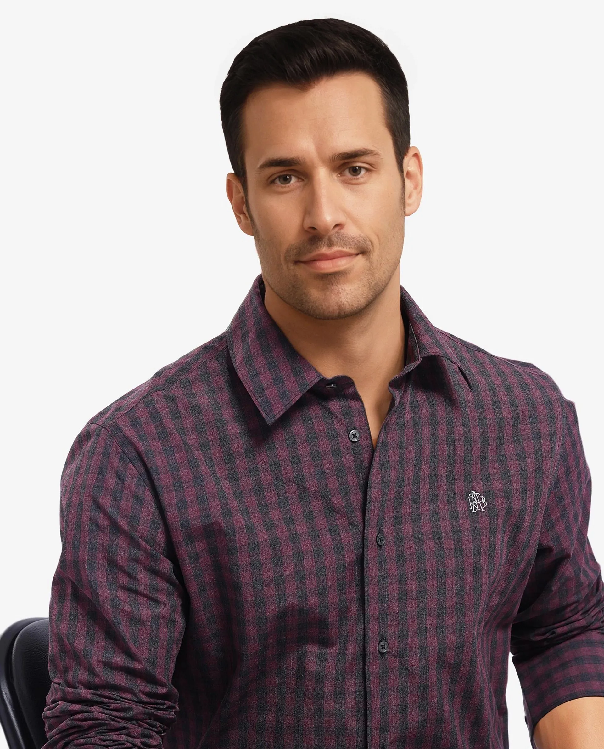 Rare Rabbit Men's Otts Dark Maroon Cotton Checked Print Regular Fit Full Sleeve Collared Shirt - Image 8