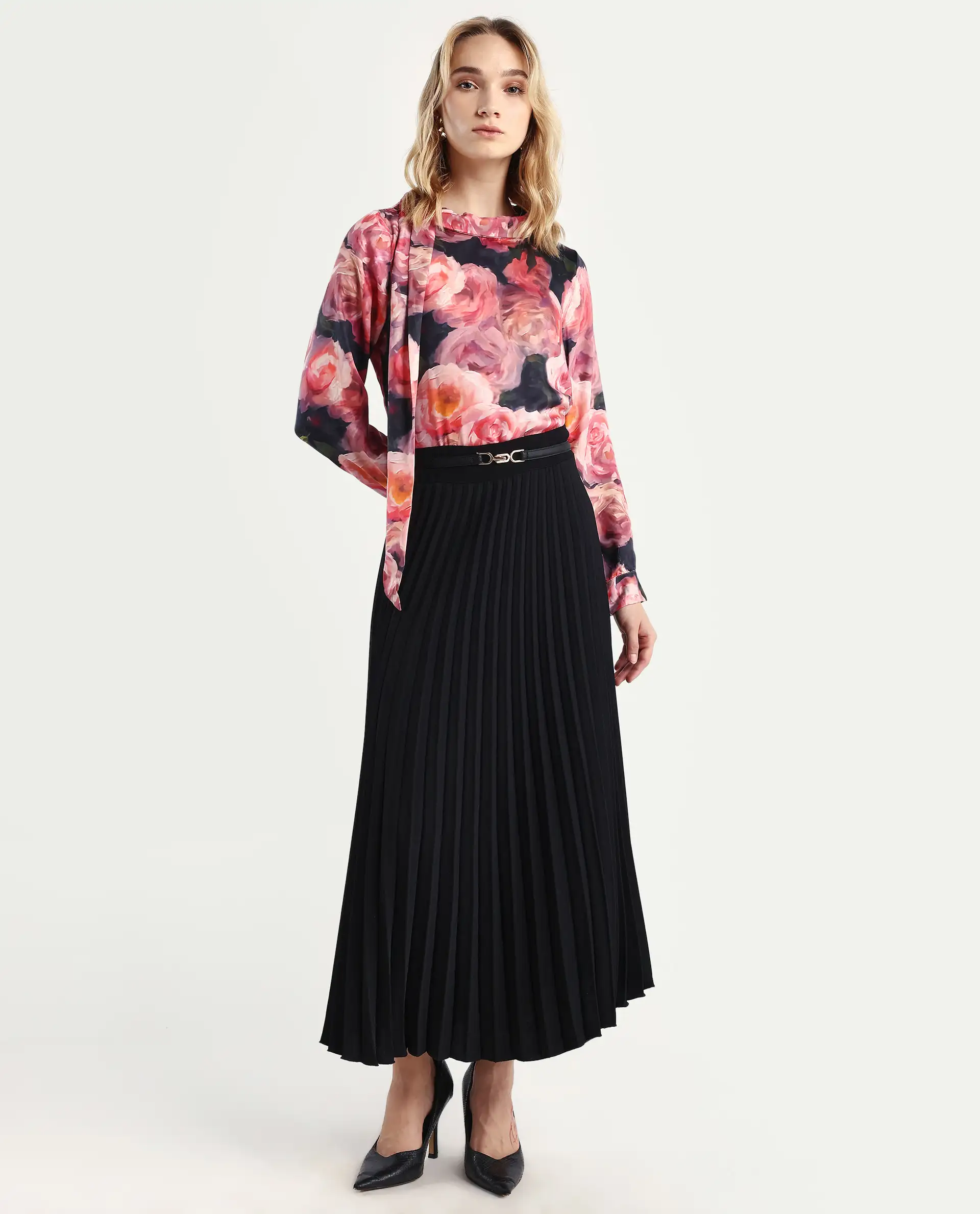 Rareism Women's Oudid Multi Cotton Blend Cowl Neck Floral Print Cuffed Sleeve Regular Fit Top - Image 2