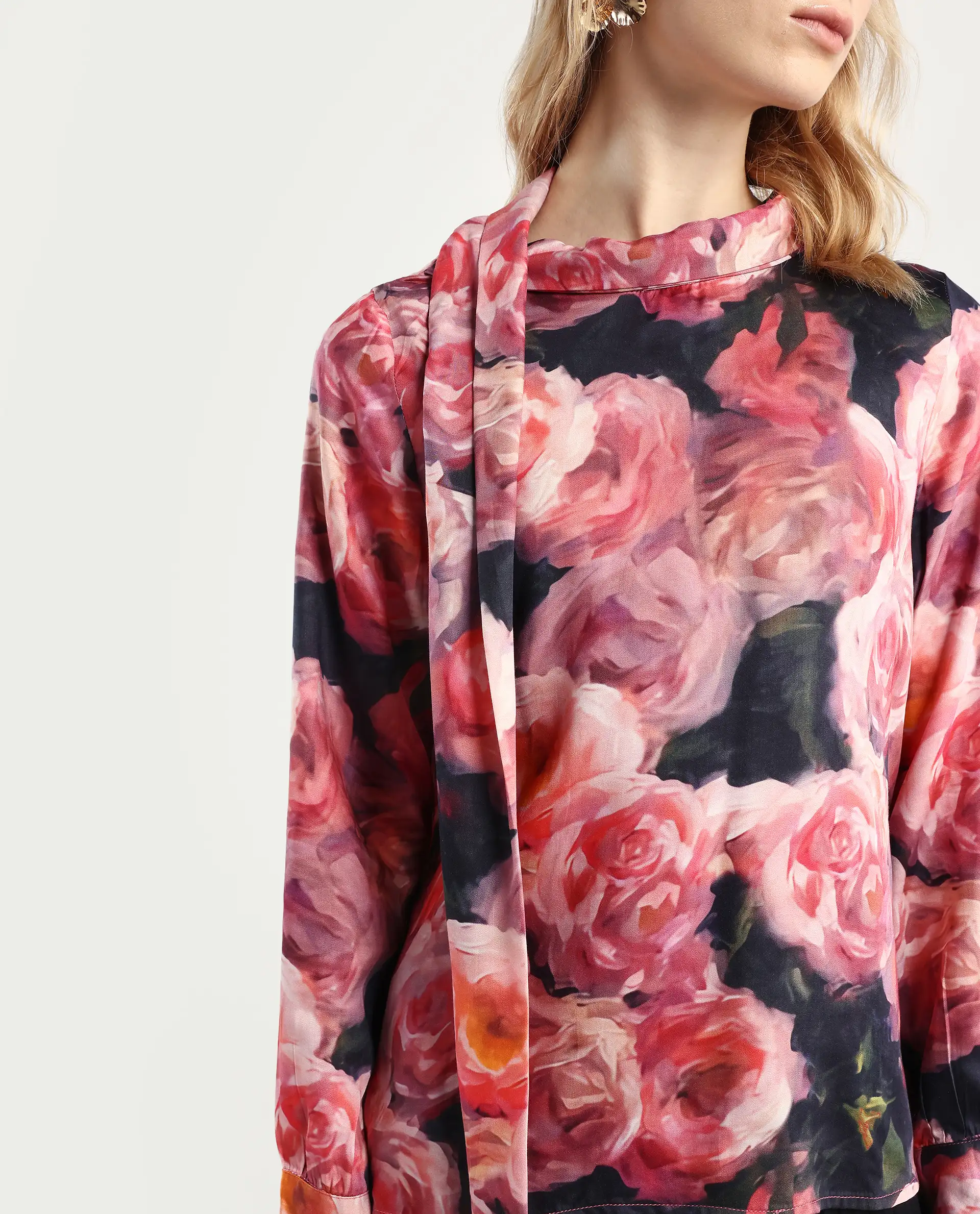 Rareism Women's Oudid Multi Cotton Blend Cowl Neck Floral Print Cuffed Sleeve Regular Fit Top - Image 4