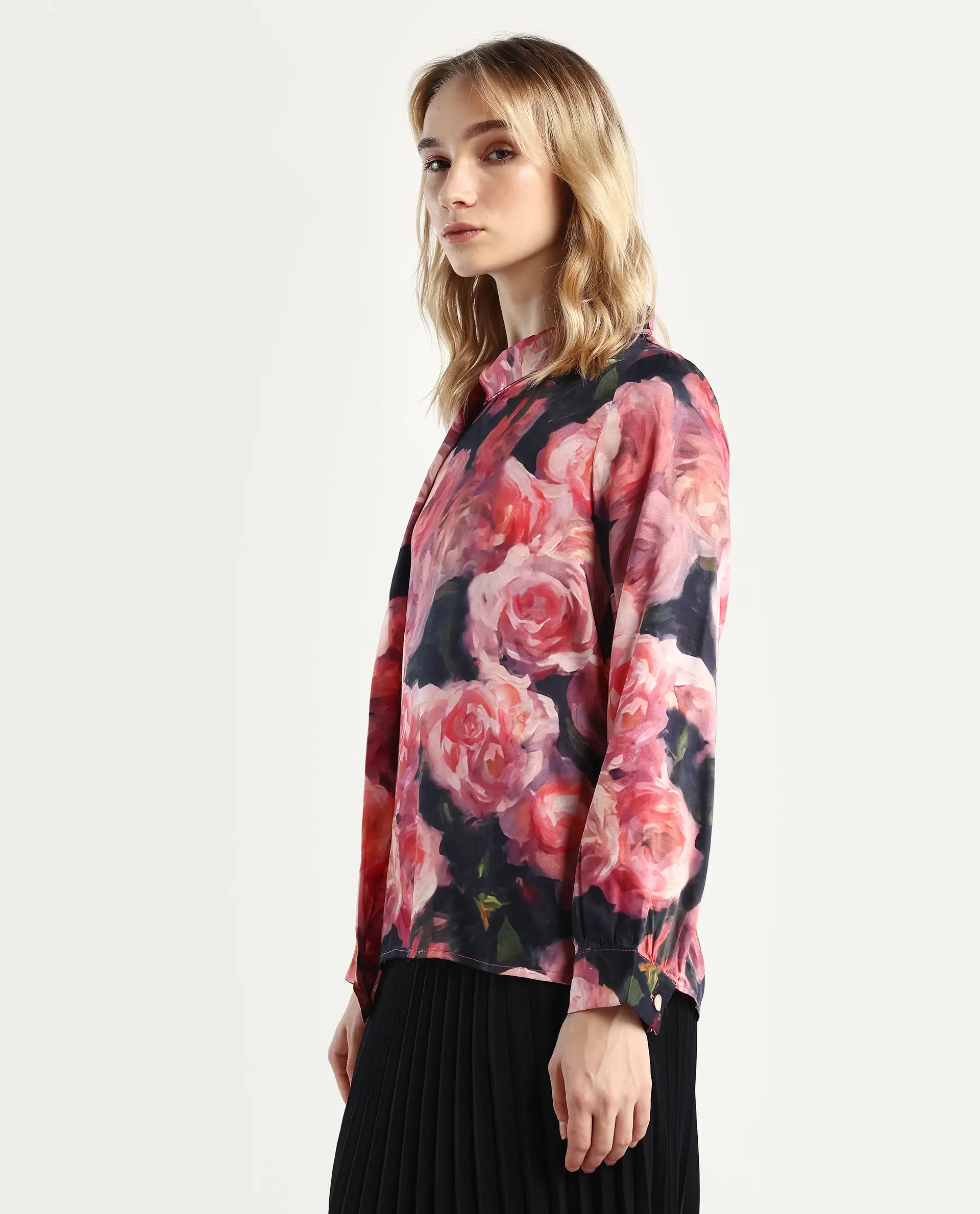 Rareism Women's Oudid Multi Cotton Blend Cowl Neck Floral Print Cuffed Sleeve Regular Fit Top - Image 5