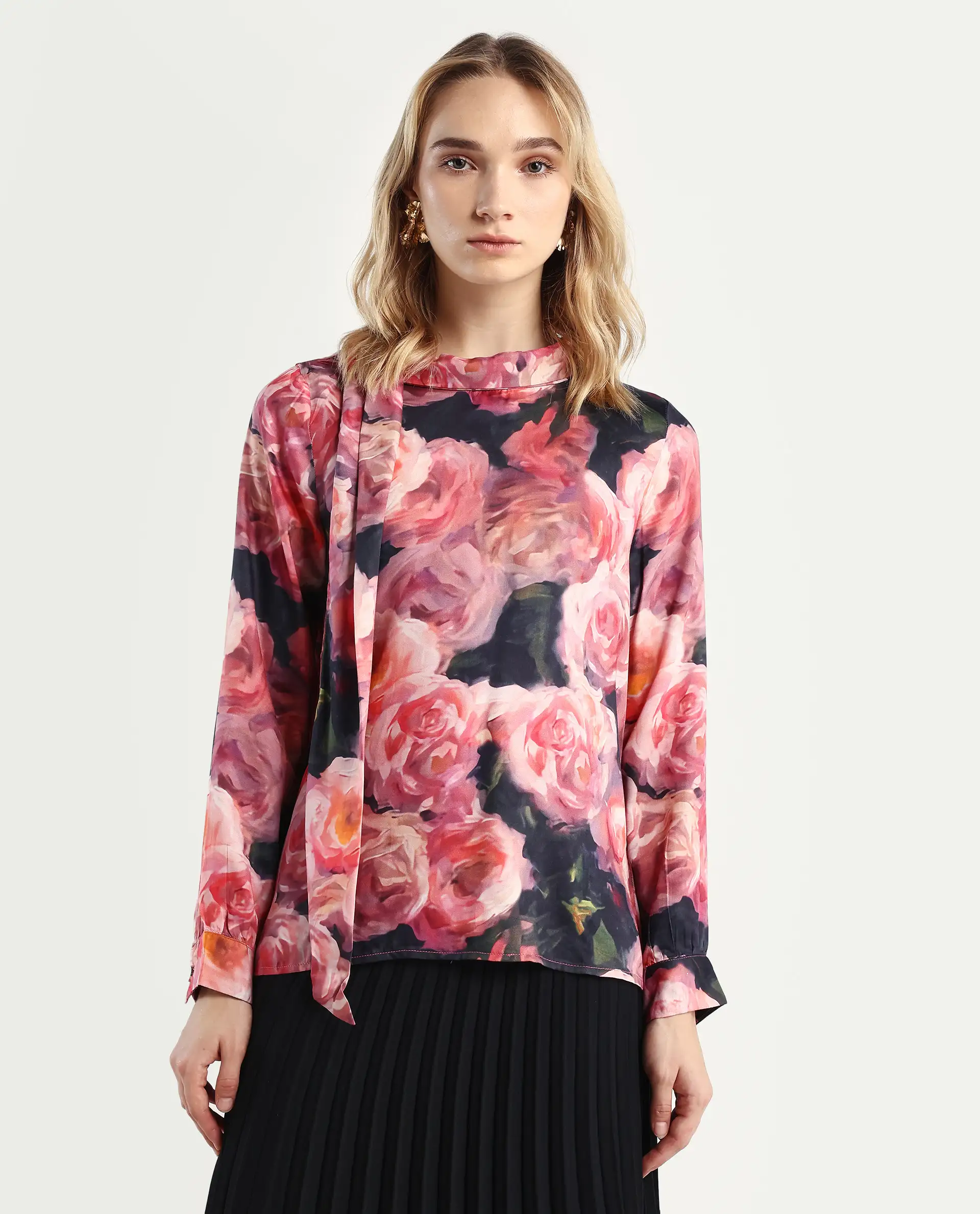 Rareism Women's Oudid Multi Cotton Blend Cowl Neck Floral Print Cuffed Sleeve Regular Fit Top - Image 6