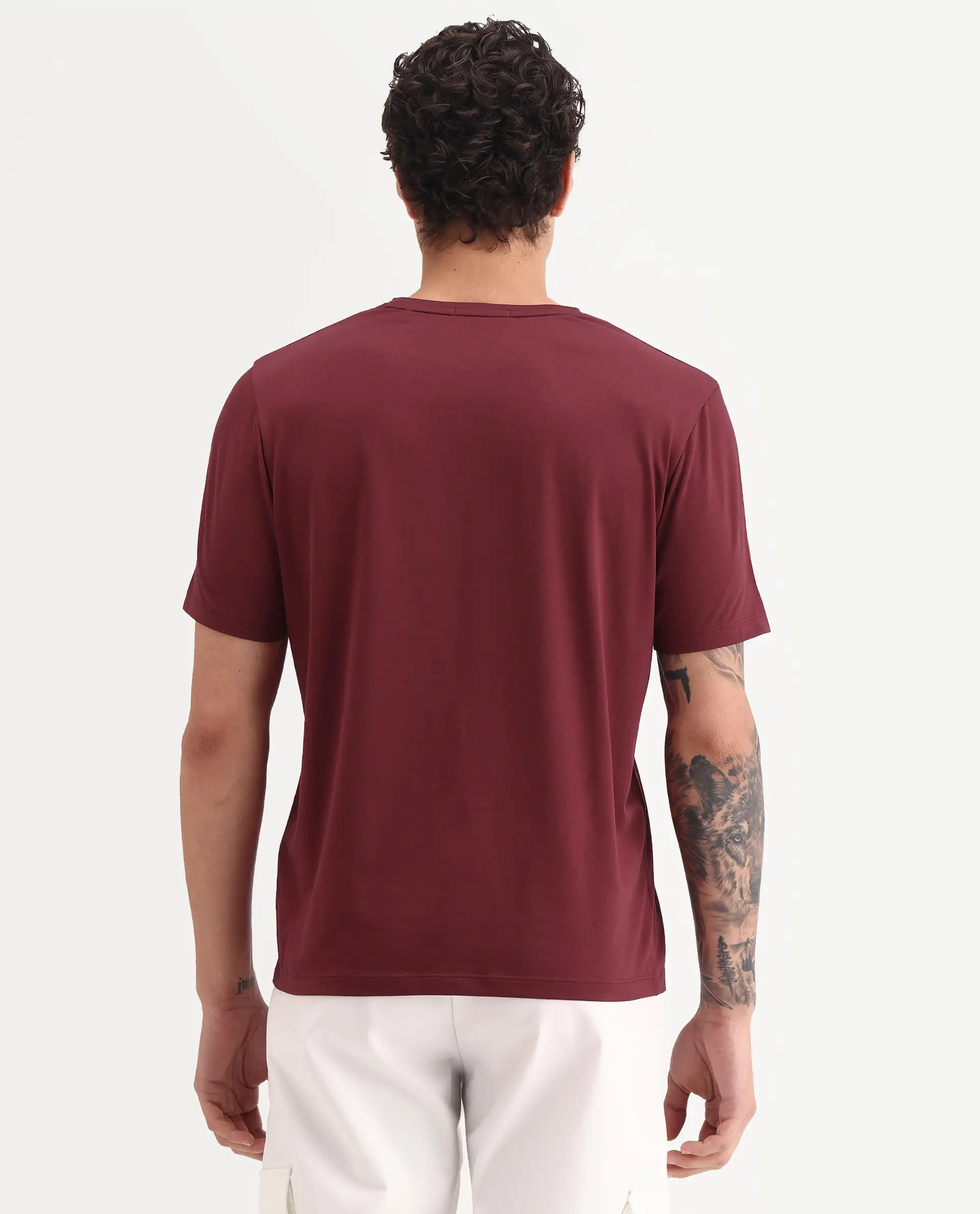 Rare Rabbit Men's Outi Dark Red Cotton Blend Fabric Half Sleeve Crew Neck Regular Fit Graphic Print T-Shirt - Image 7