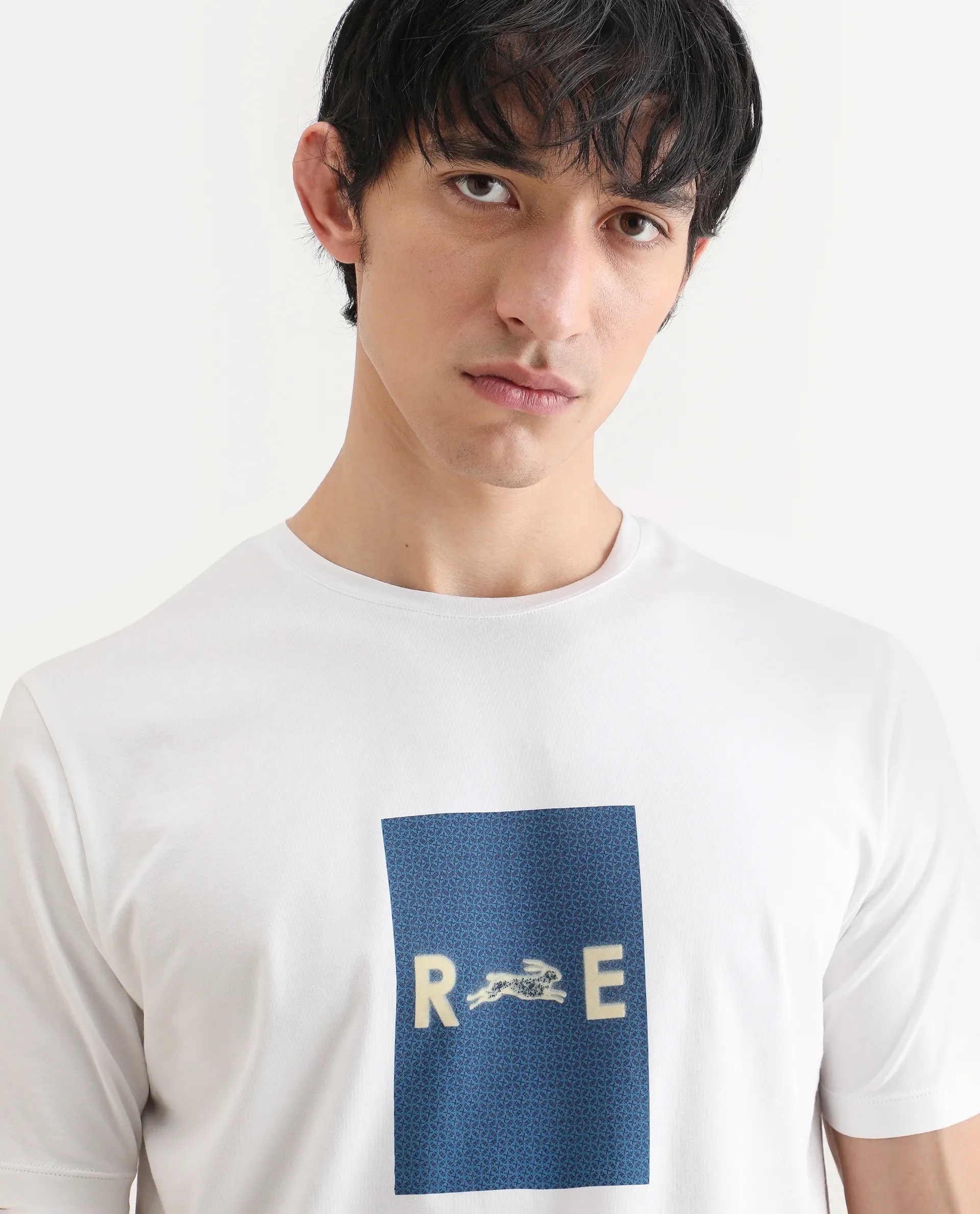 Rare Rabbit Men's Outi White Cotton Blend Fabric Half Sleeve Crew Neck Regular Fit Graphic Print T-Shirt - Image 3