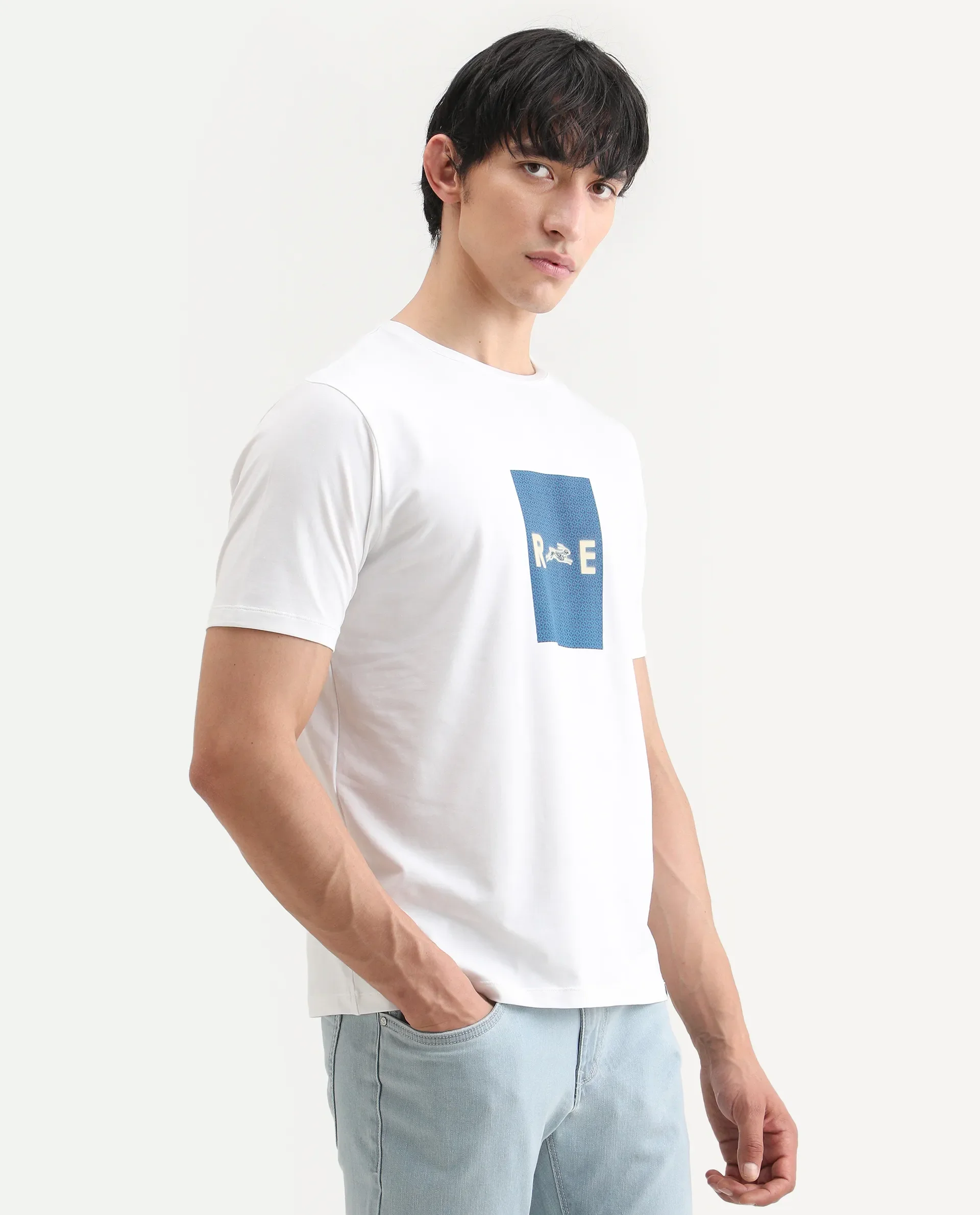 Rare Rabbit Men's Outi White Cotton Blend Fabric Half Sleeve Crew Neck Regular Fit Graphic Print T-Shirt - Image 6