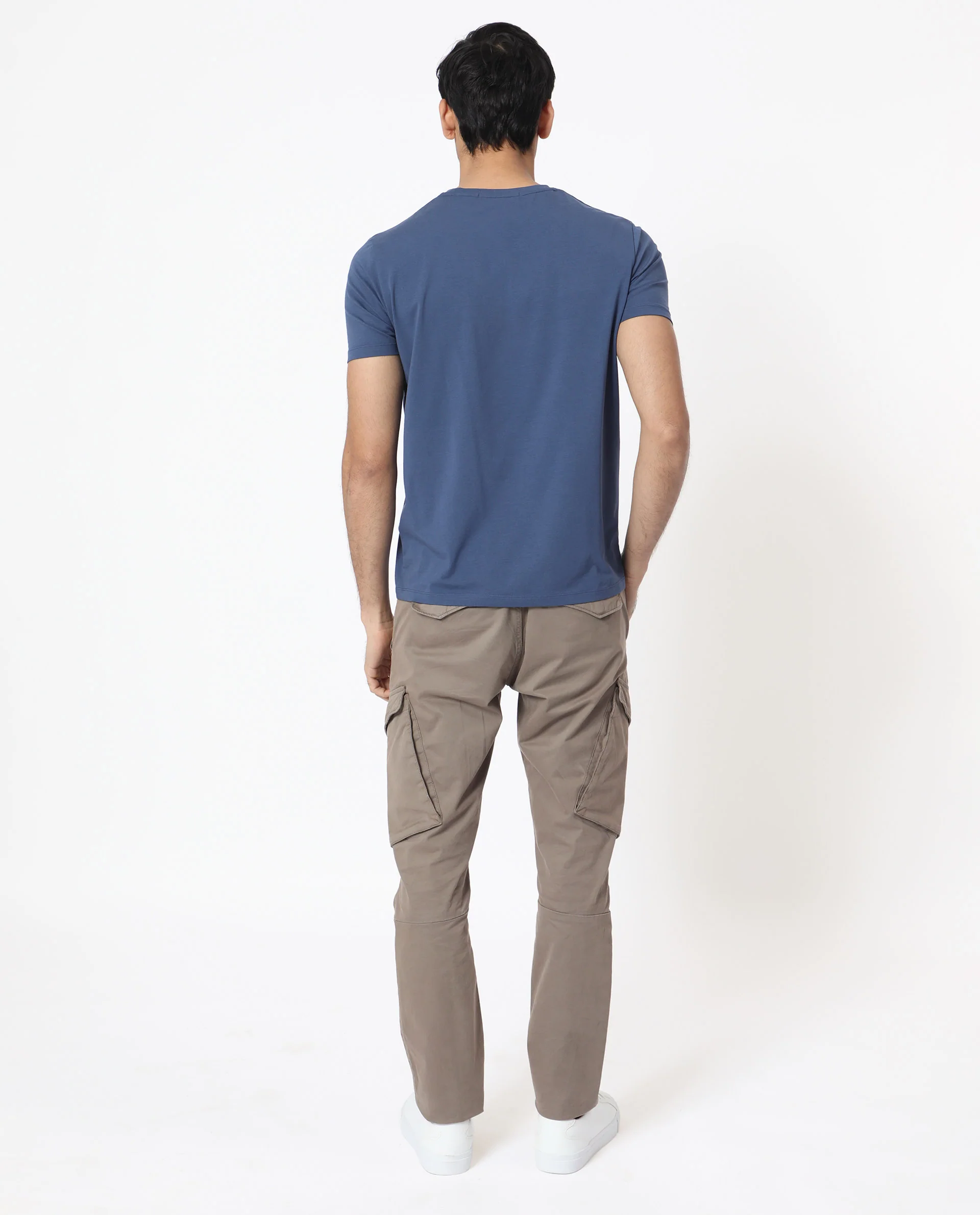 Rare Rabbit Men's Oval-1 Blue Cotton Plain Slim Fit Half Sleeve Crew Neck T-Shirt - Image 12