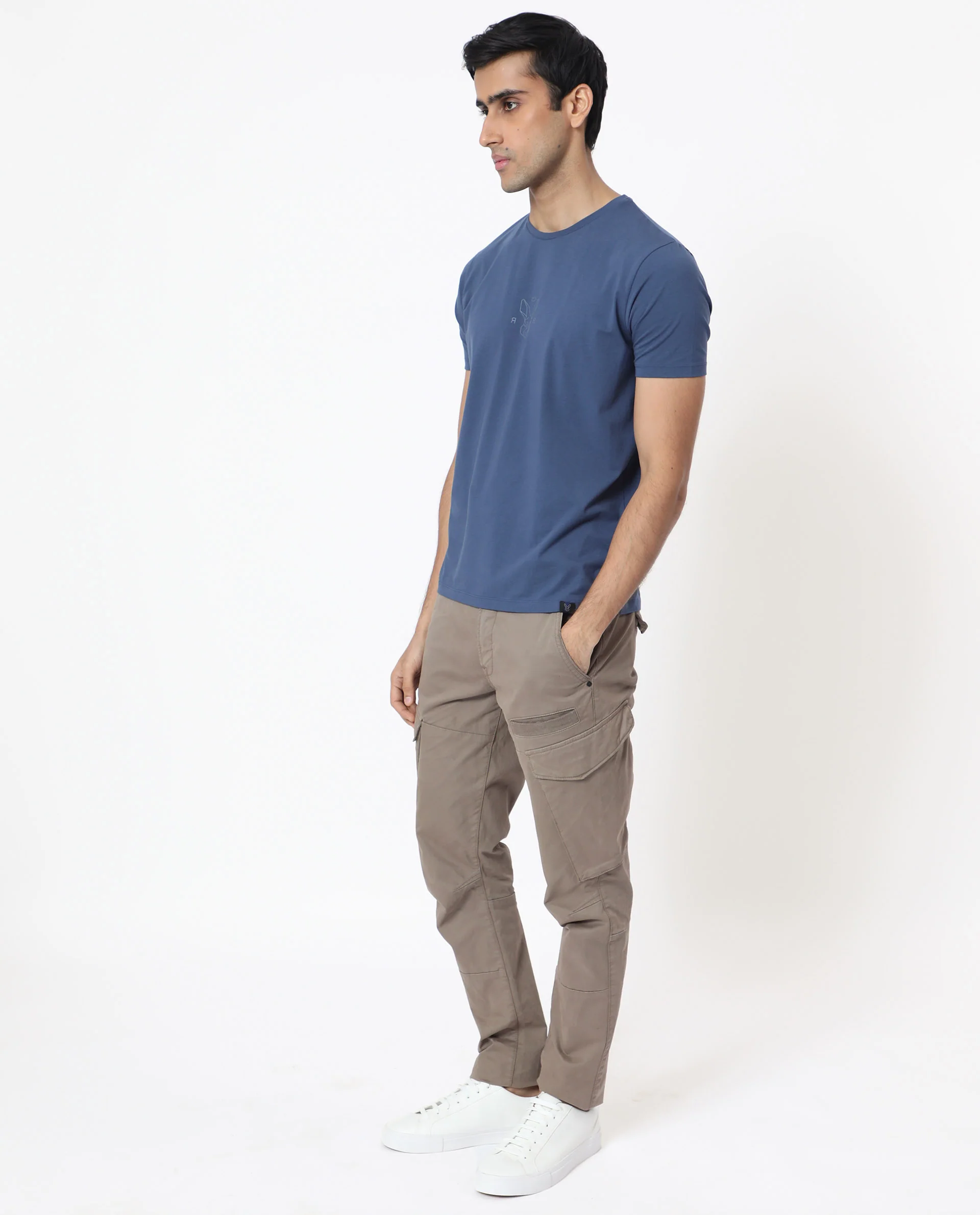 Rare Rabbit Men's Oval-1 Blue Cotton Plain Slim Fit Half Sleeve Crew Neck T-Shirt - Image 7
