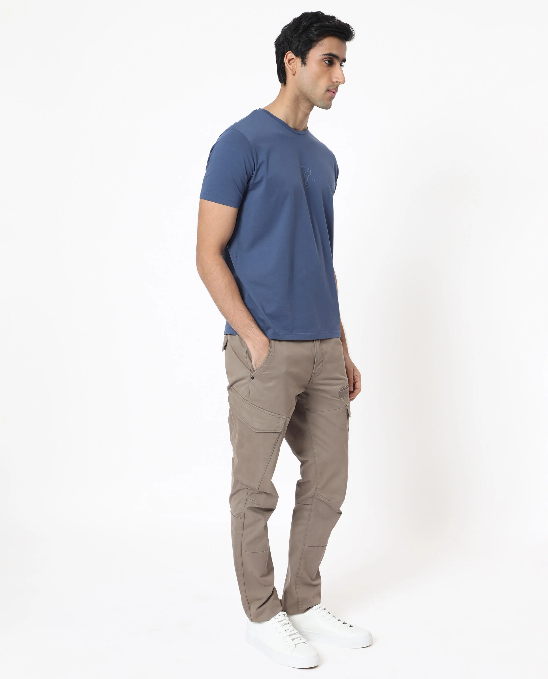 Rare Rabbit Men's Oval-1 Blue Cotton Plain Slim Fit Half Sleeve Crew Neck T-Shirt - Image 8