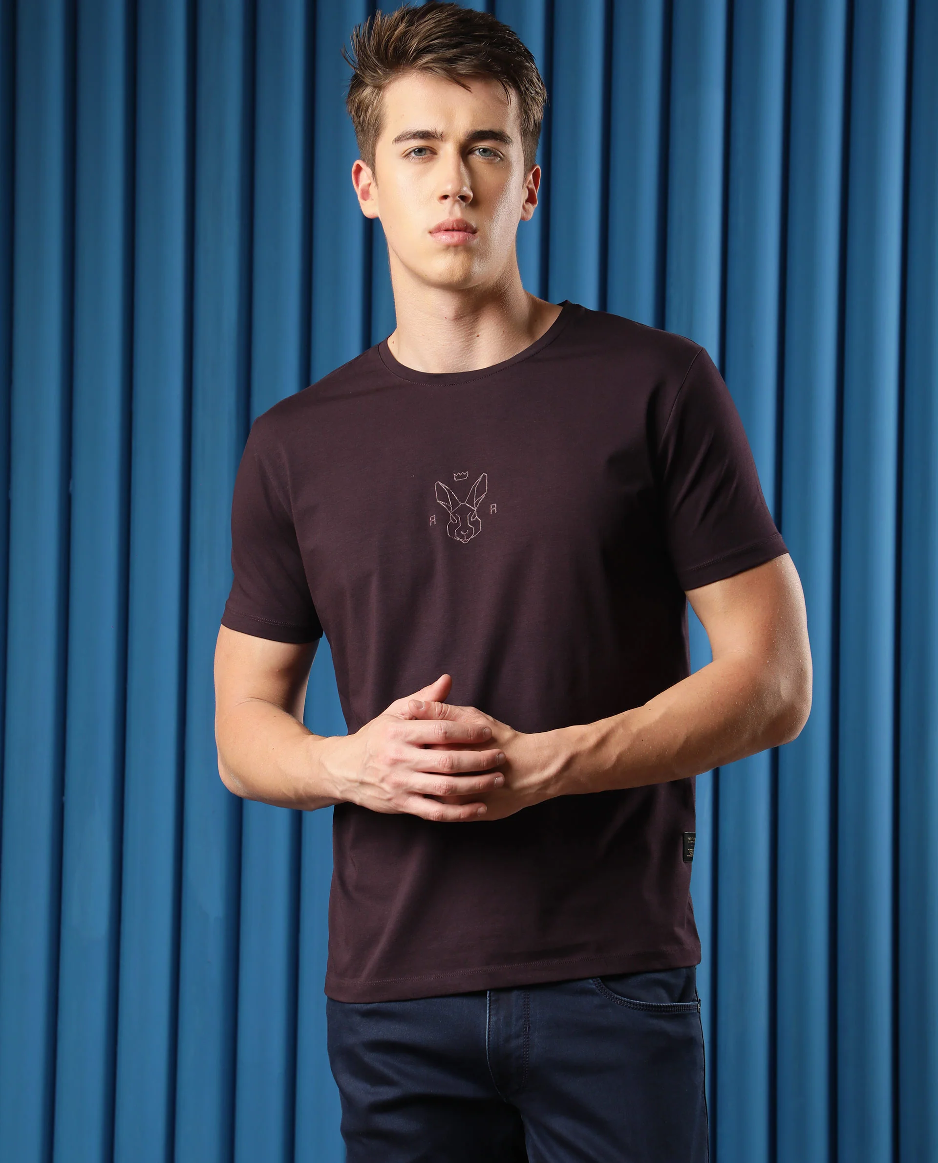 Rare Rabbit Men's Ovale Dark Purple Cotton Graphic Print Slim Fit Half Sleeve Crew Neck T-Shirt - Image 5