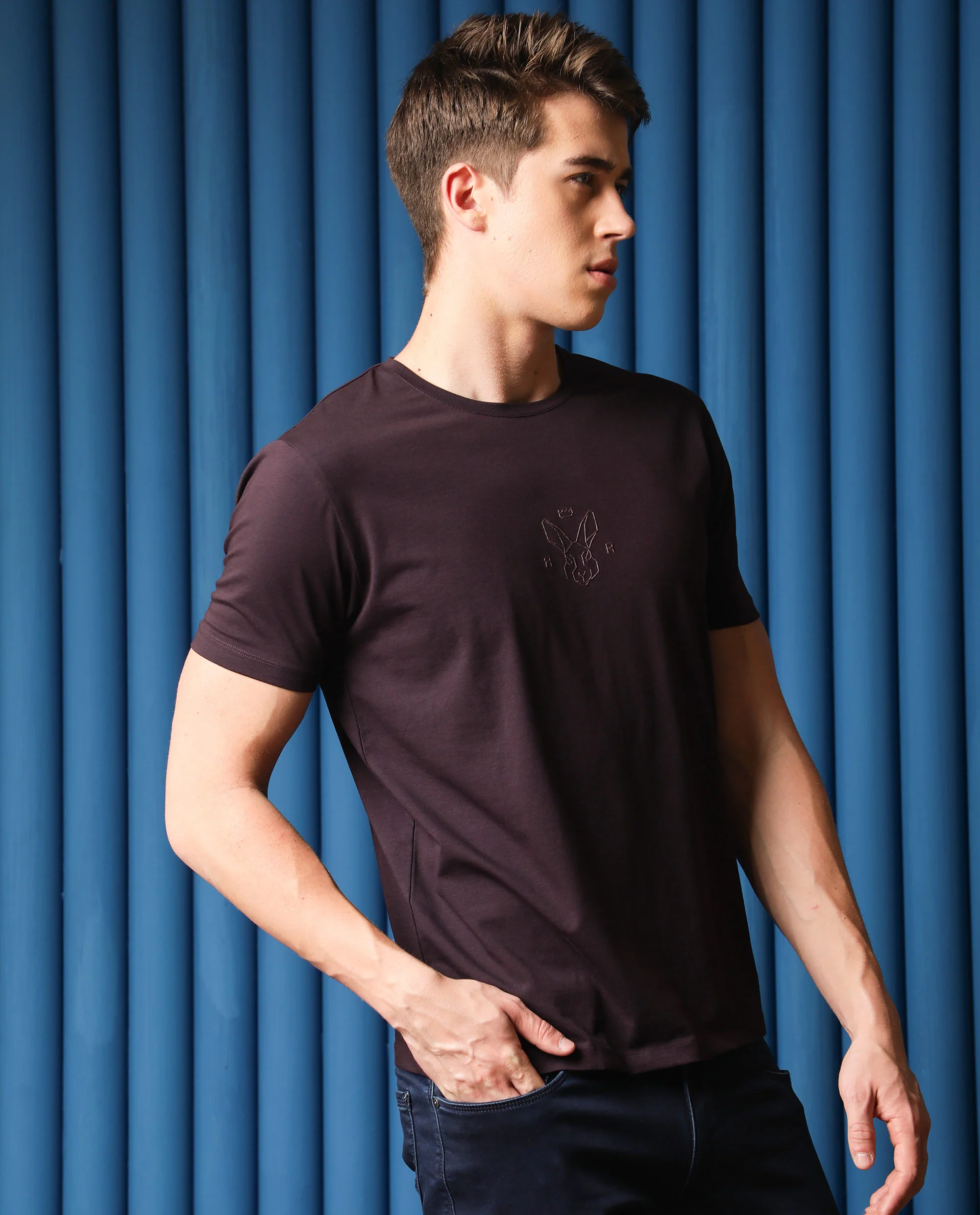 Rare Rabbit Men's Ovale Dark Purple Cotton Graphic Print Slim Fit Half Sleeve Crew Neck T-Shirt - Image 6
