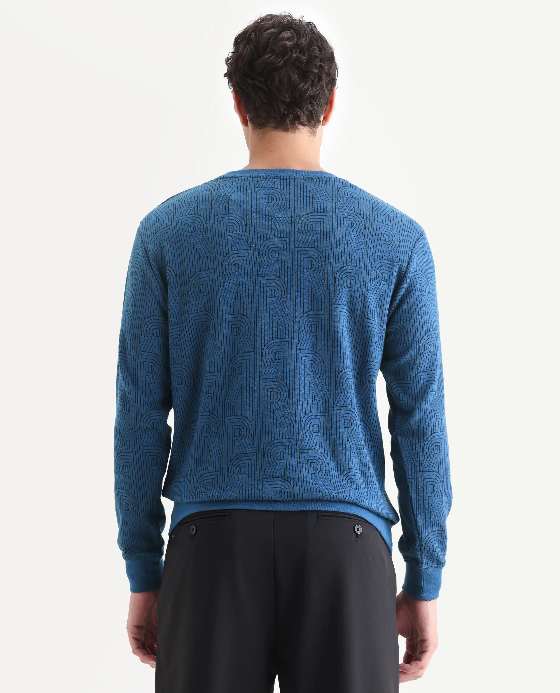 Rare Rabbit Men's Ove Blue Cotton Graphic Print Relaxed Fit Full Sleeve Crew Neck Sweatshirt - Image 7