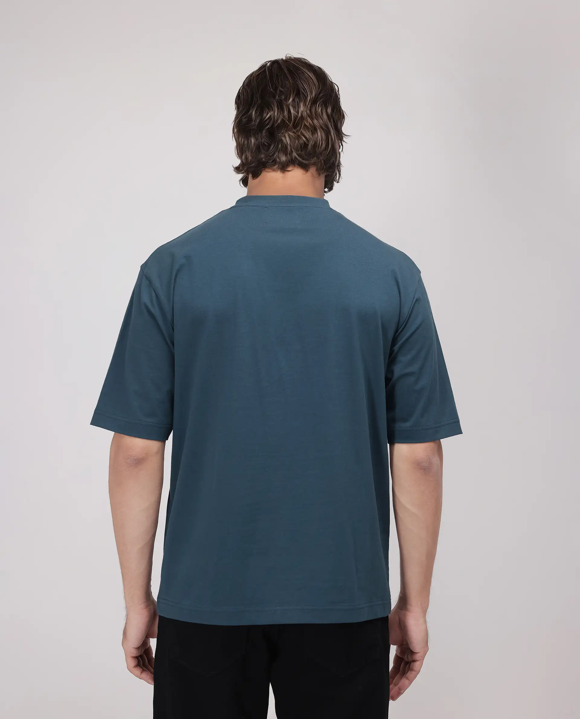 Rare Rabbit Men's Ovem Dusky Teal Cotton Blend Graphic Print Qlo Fit Half Sleeve Crew Neck T-Shirt - Image 6