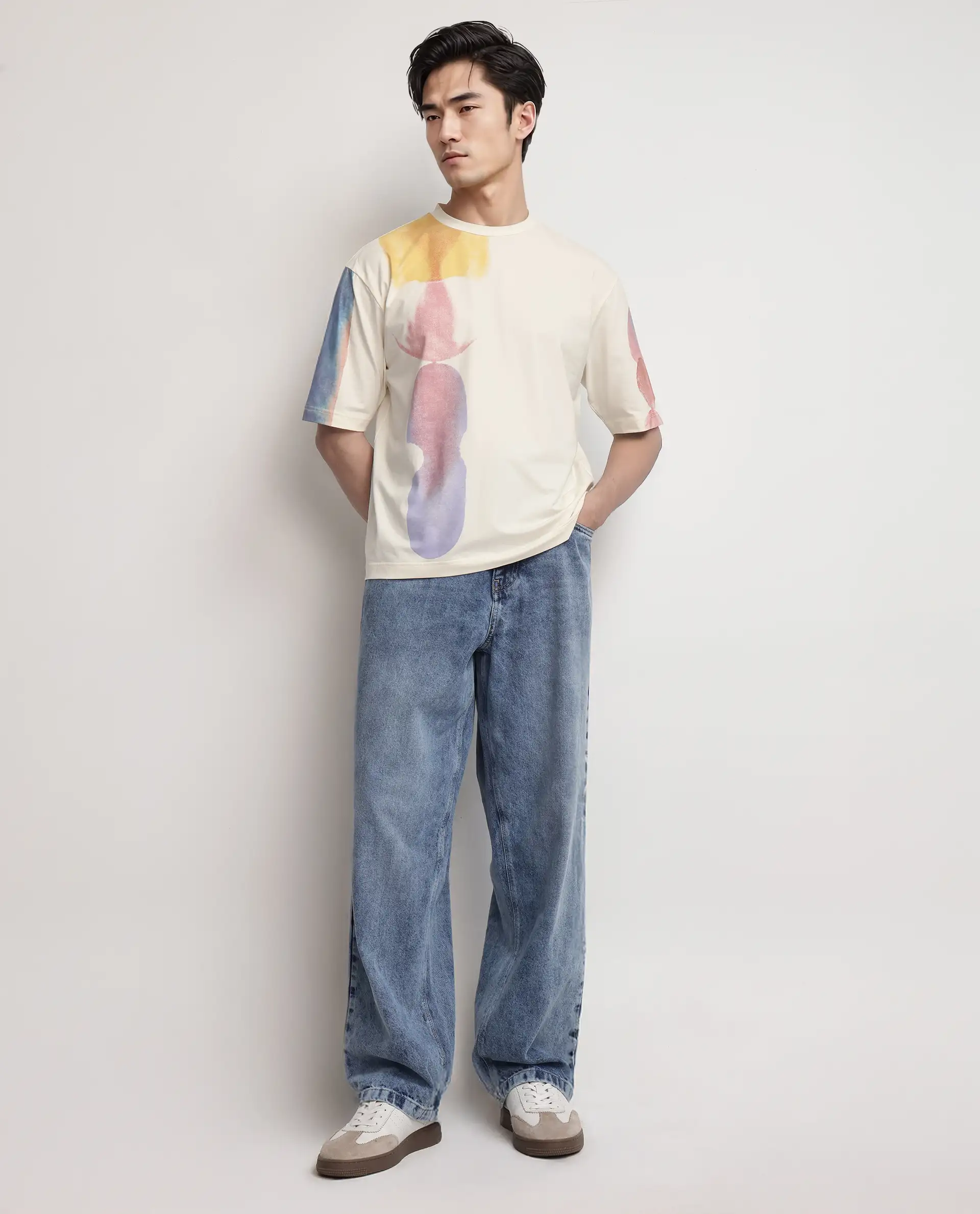 Rare Rabbit Men's Ovet Off White Cotton Blend Abstract Print Qlo Fit Half Sleeve Crew Neck T-Shirt - Image 2