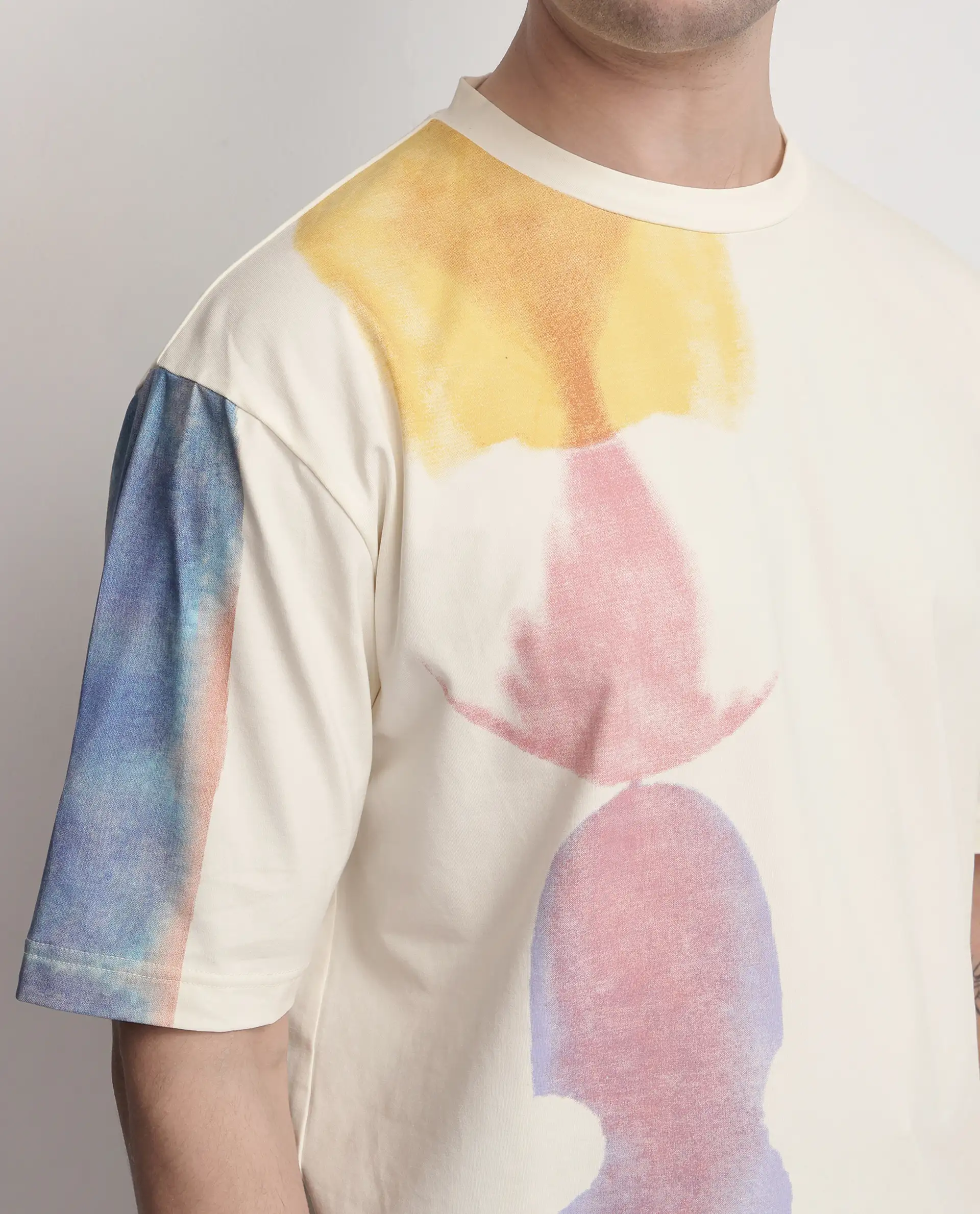 Rare Rabbit Men's Ovet Off White Cotton Blend Abstract Print Qlo Fit Half Sleeve Crew Neck T-Shirt - Image 3