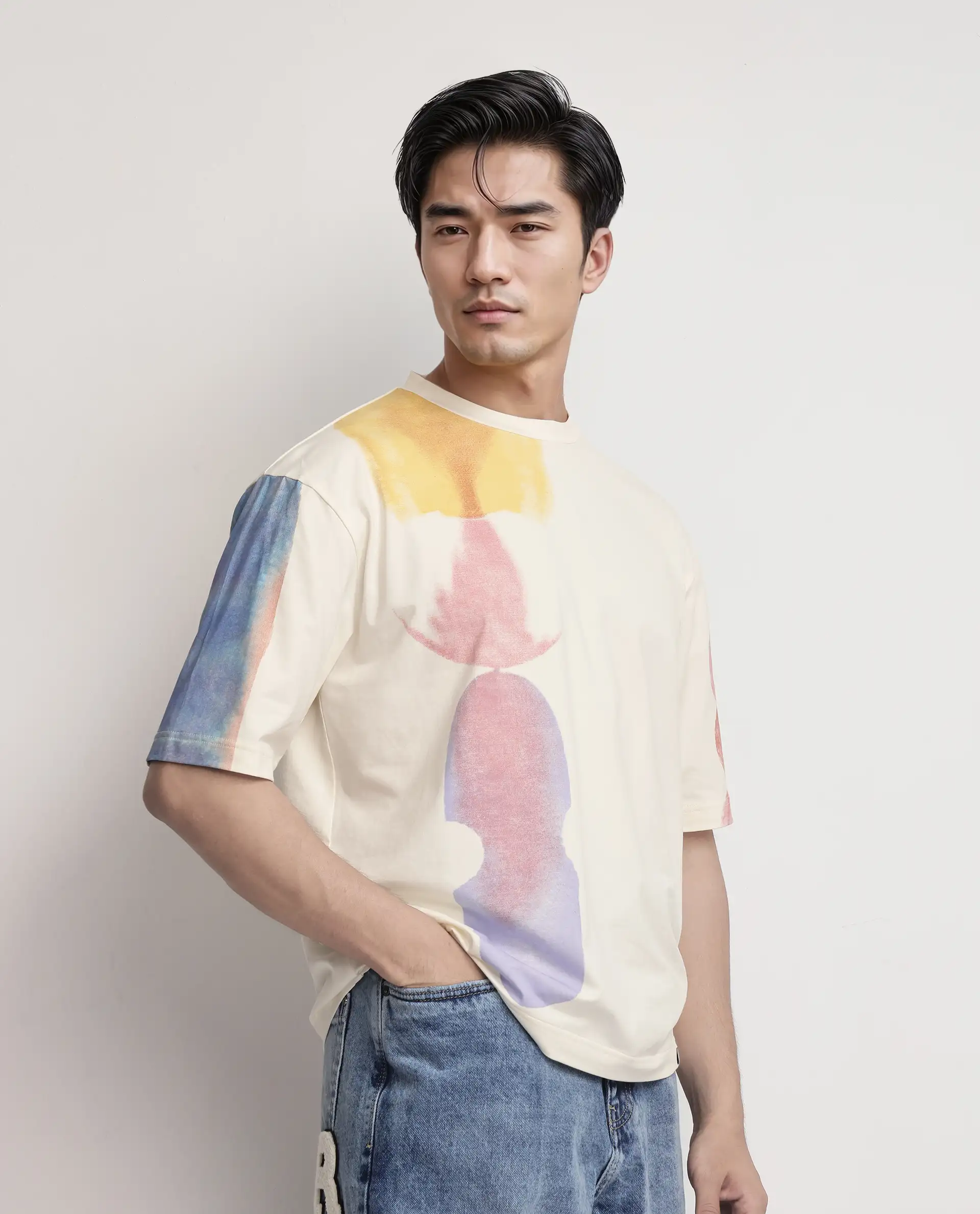 Rare Rabbit Men's Ovet Off White Cotton Blend Abstract Print Qlo Fit Half Sleeve Crew Neck T-Shirt - Image 5