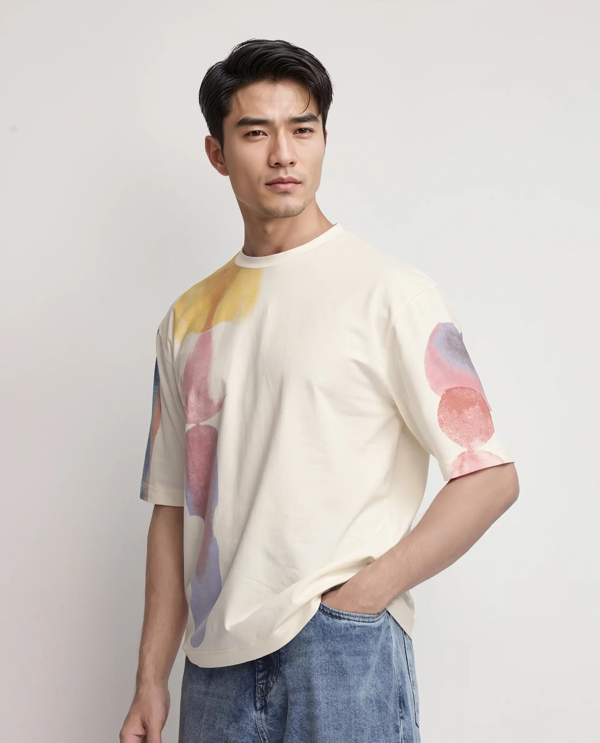 Rare Rabbit Men's Ovet Off White Cotton Blend Abstract Print Qlo Fit Half Sleeve Crew Neck T-Shirt - Image 6