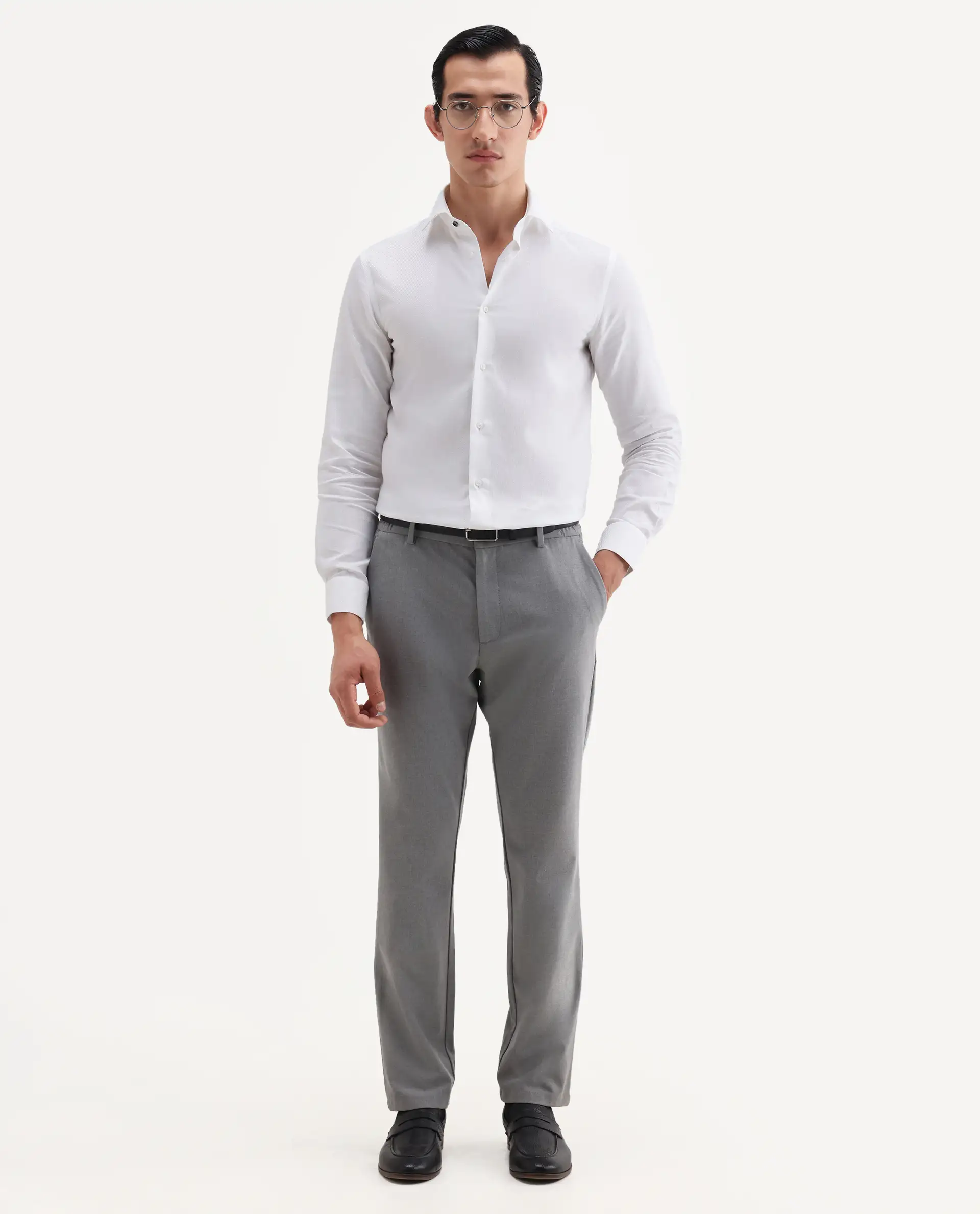Rare Rabbit Men's Ovia White Cotton Fabric Full Sleeve Spread Collar Regular Plain Shirt - Image 2