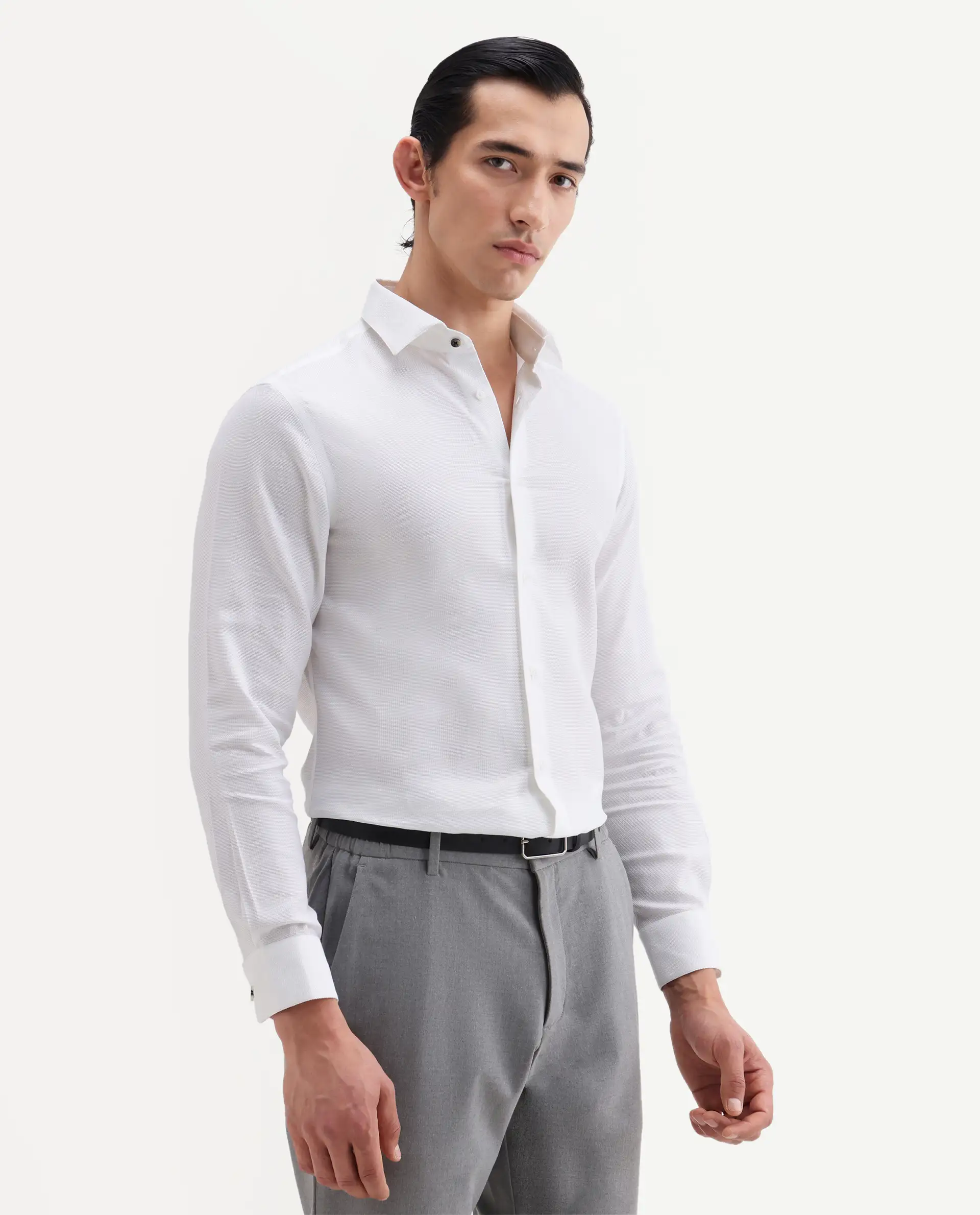 Rare Rabbit Men's Ovia White Cotton Fabric Full Sleeve Spread Collar Regular Plain Shirt - Image 6