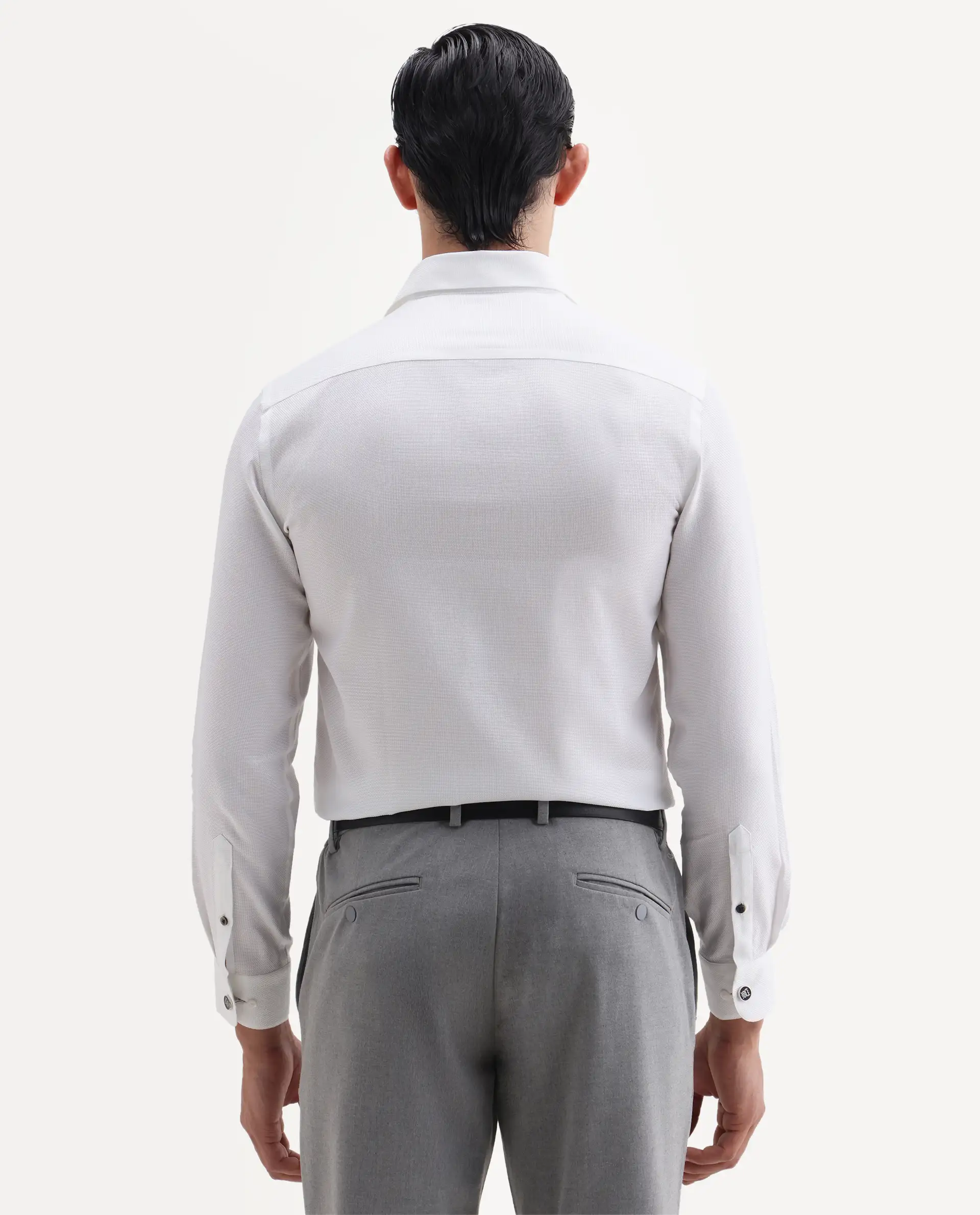 Rare Rabbit Men's Ovia White Cotton Fabric Full Sleeve Spread Collar Regular Plain Shirt - Image 8