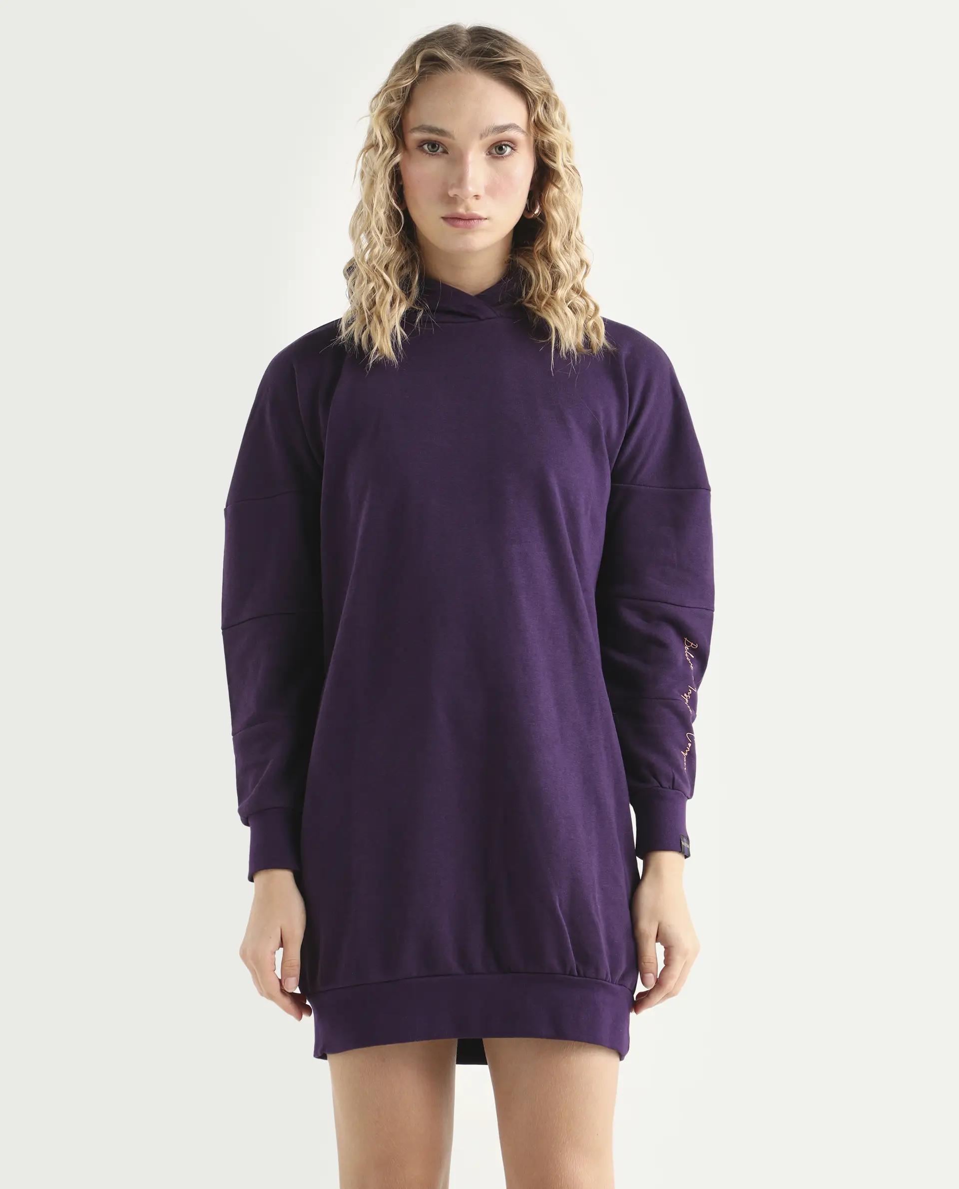 Rareism Women's Owes Purple Cotton Hooded Plain Knee Length Regular Fit Sweatshirt - Image 4