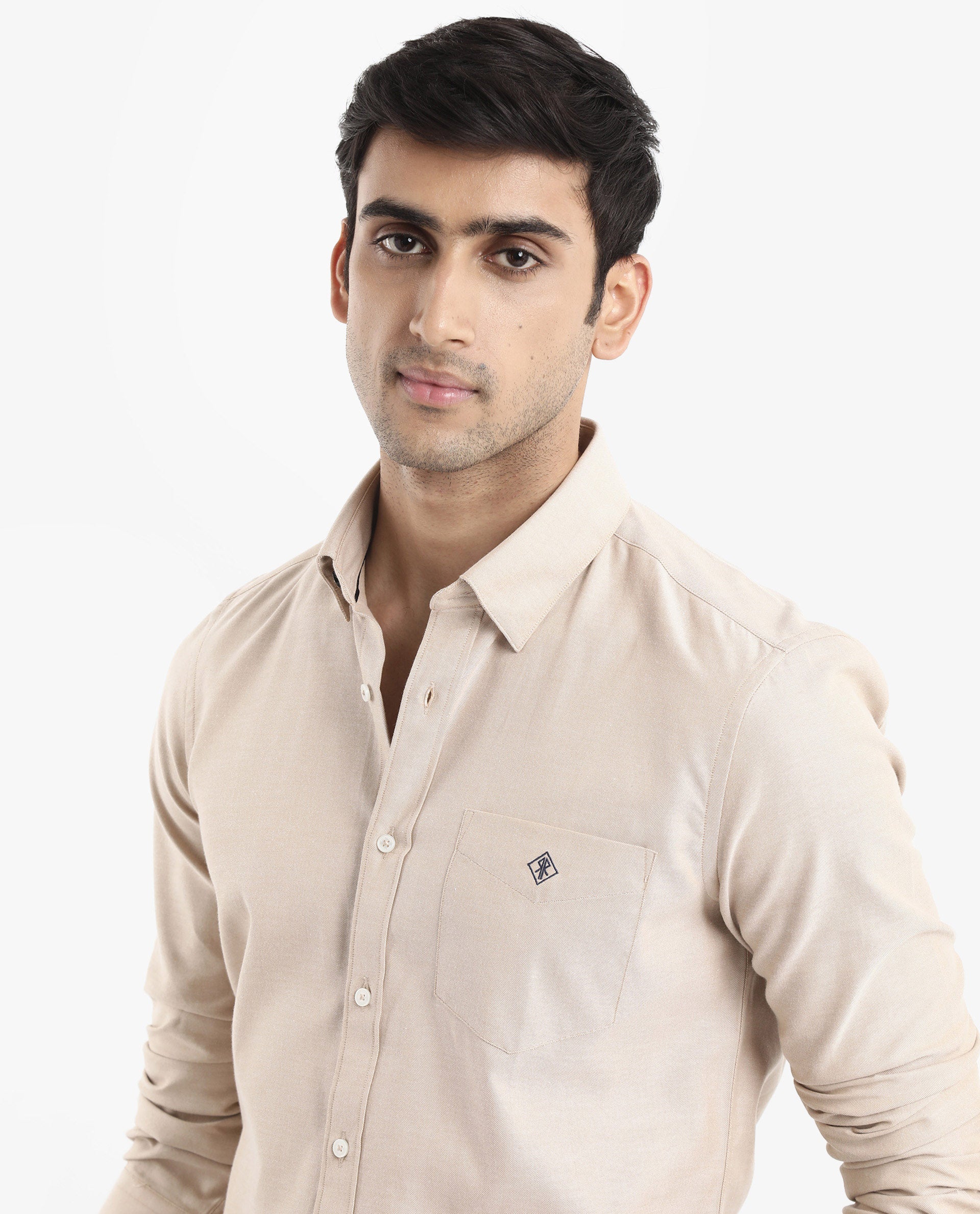 Rare Rabbit Men's Oxfom Beige Cotton Embroidered Regular Fit Full Sleeve Collared Shirt - Image 6