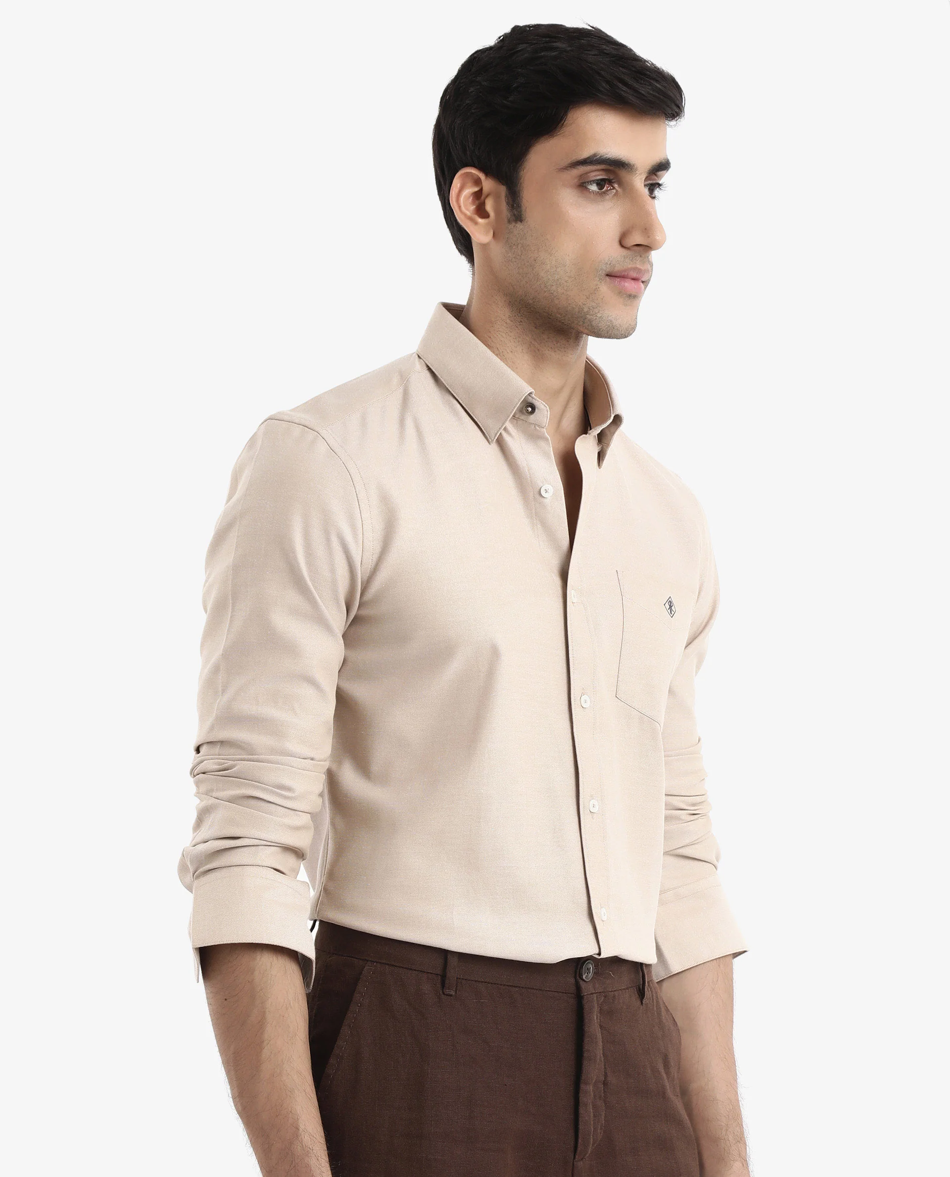 Rare Rabbit Men's Oxfom Beige Cotton Embroidered Regular Fit Full Sleeve Collared Shirt - Image 7