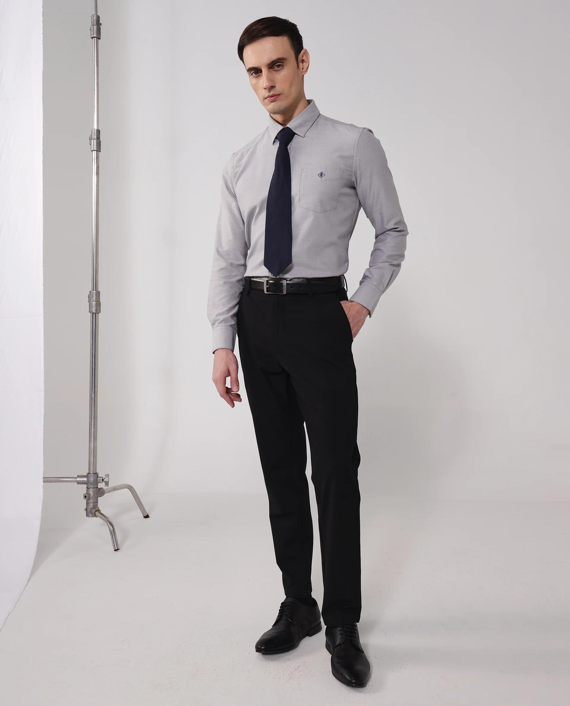 Rare Rabbit Men's Oxfom Grey Cotton Embroidered Regular Fit Full Sleeve Collared Shirt - Image 7